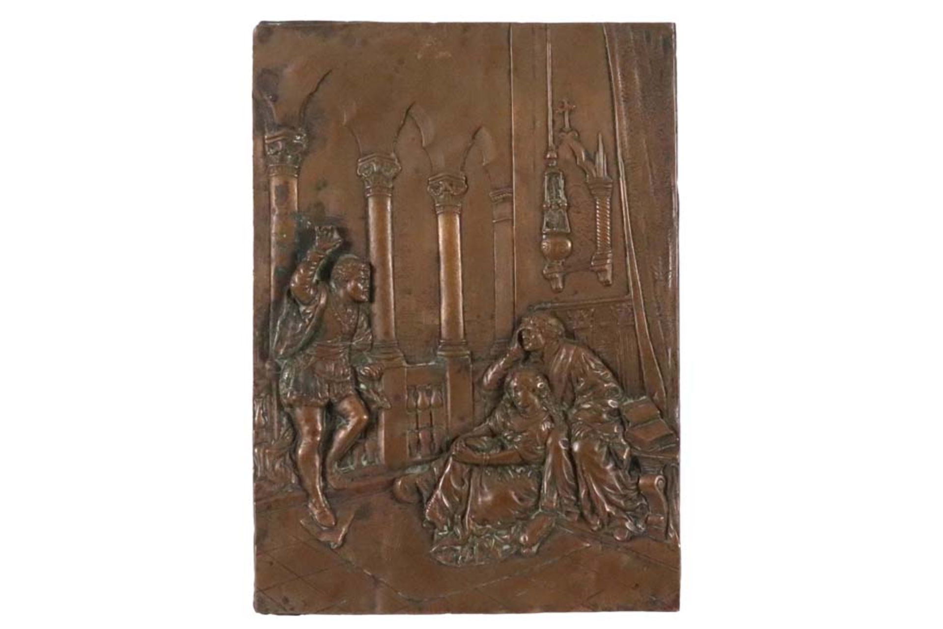two antique bas reliefs , one in wax and one in brass || Lot van een antieke bas-reliëf in was ( - Bild 3 aus 3