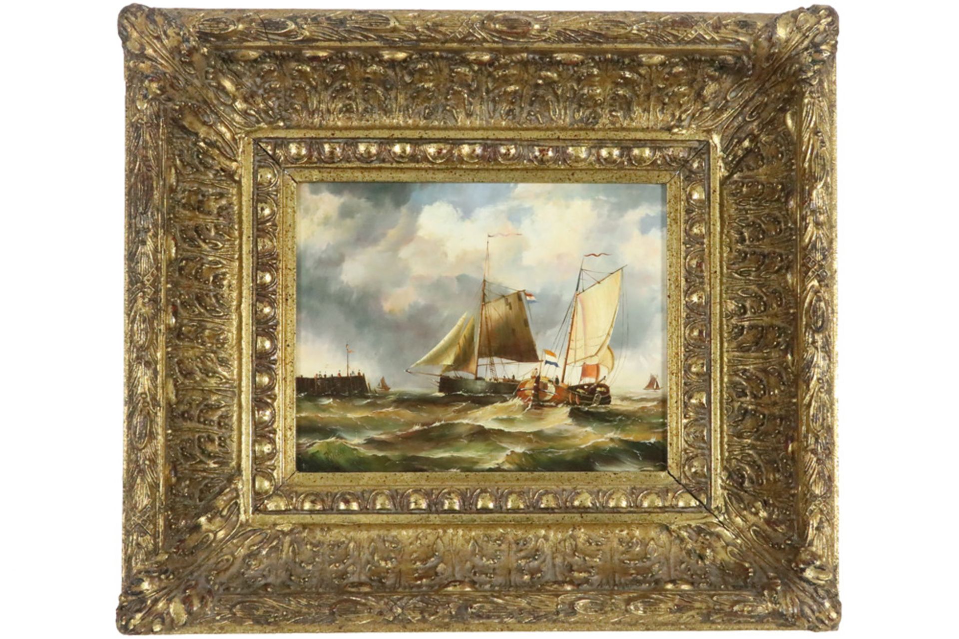 three 20th Cent. oil on panel || Lot van drie olieverfschilderijen op paneel : twee marines en een - Image 3 of 10