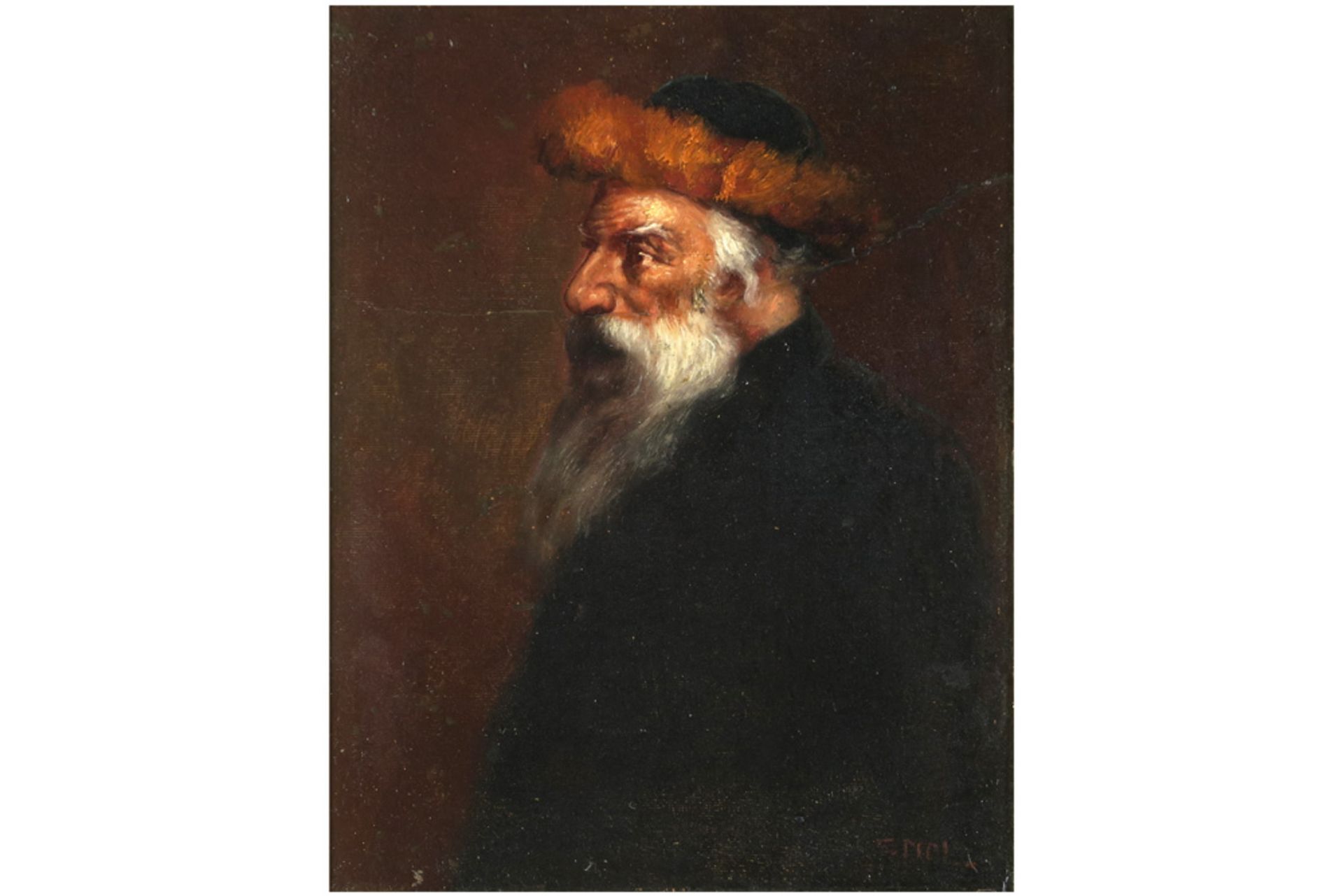 19th Cent. "portrait of a rabbi" oil on board (on board) || Negentiende eeuws olieverfschilderij