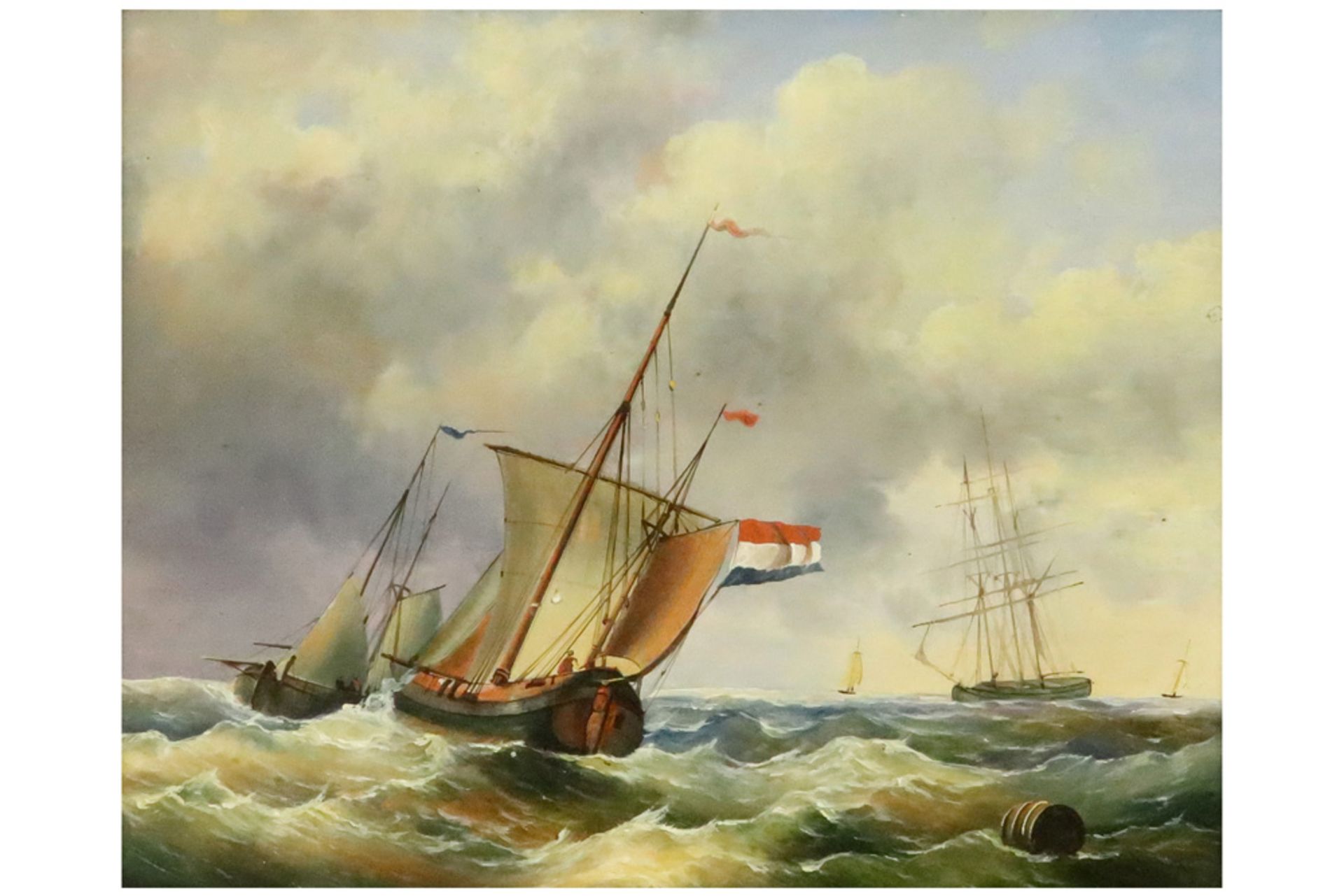 three 20th Cent. oil on panel || Lot van drie olieverfschilderijen op paneel : twee marines en een - Image 6 of 10