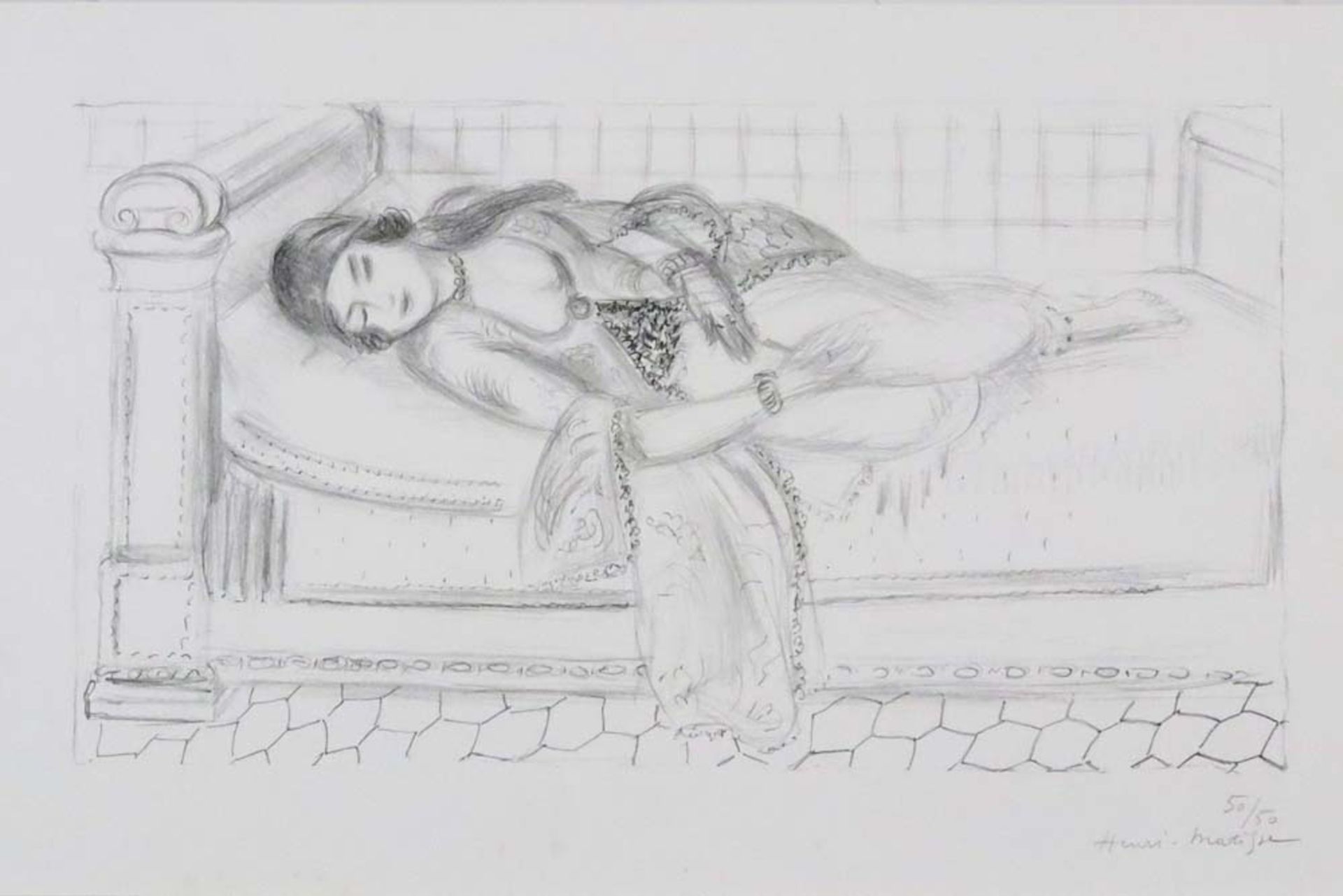 rare Henri Matisse "Oriental lady on a settee, red tiles floor" lithograph (Chine collé on Arches)