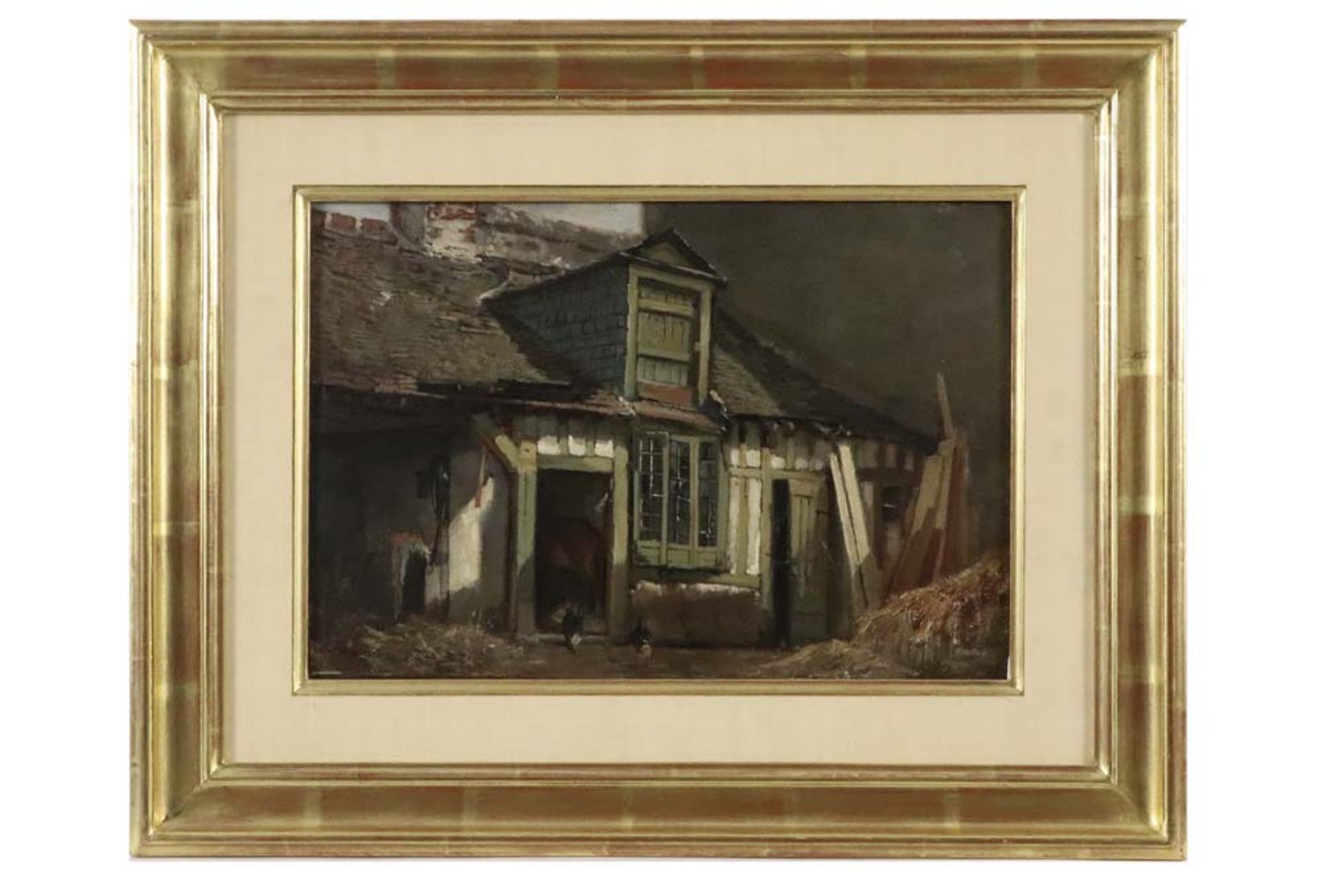 19th Cent. Belgian oil on paper (on mahogany panel) - signed Henri De Braekeleer represented in a - Image 3 of 4