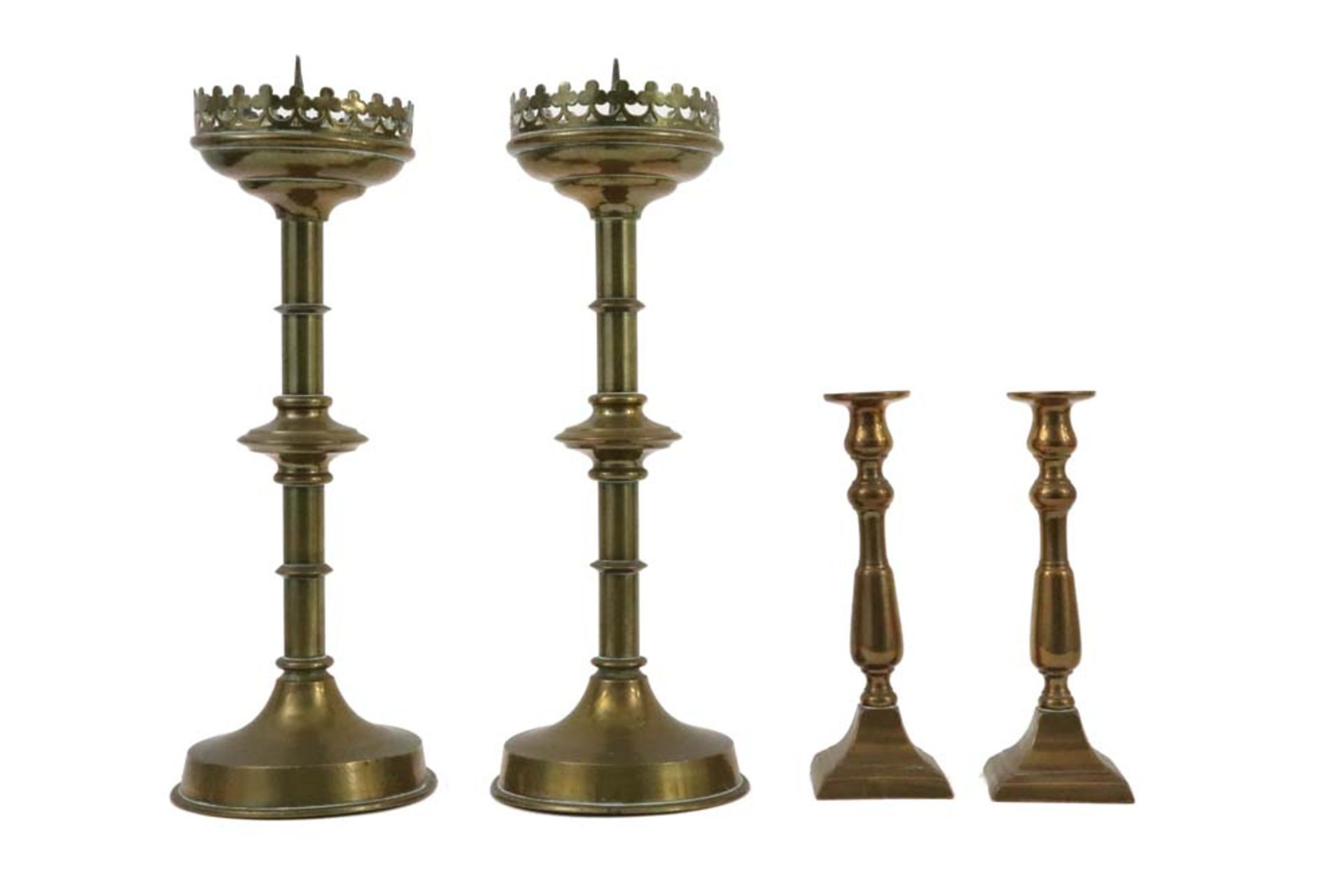 pair of antique gothic revival style candlesticks, a pair of 19th Cent. candlesticks and an - Image 4 of 5