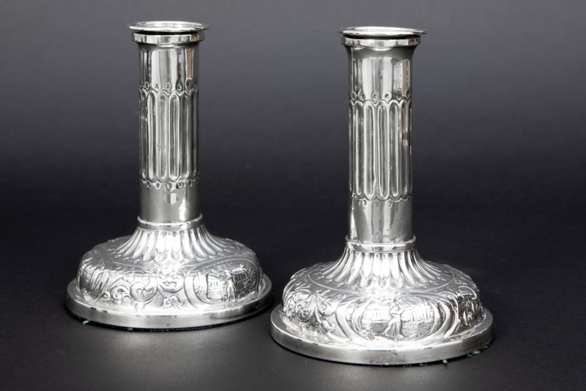 pair of antique English candlesticks in marked and John Septimus Beresford signed silver || JOHN