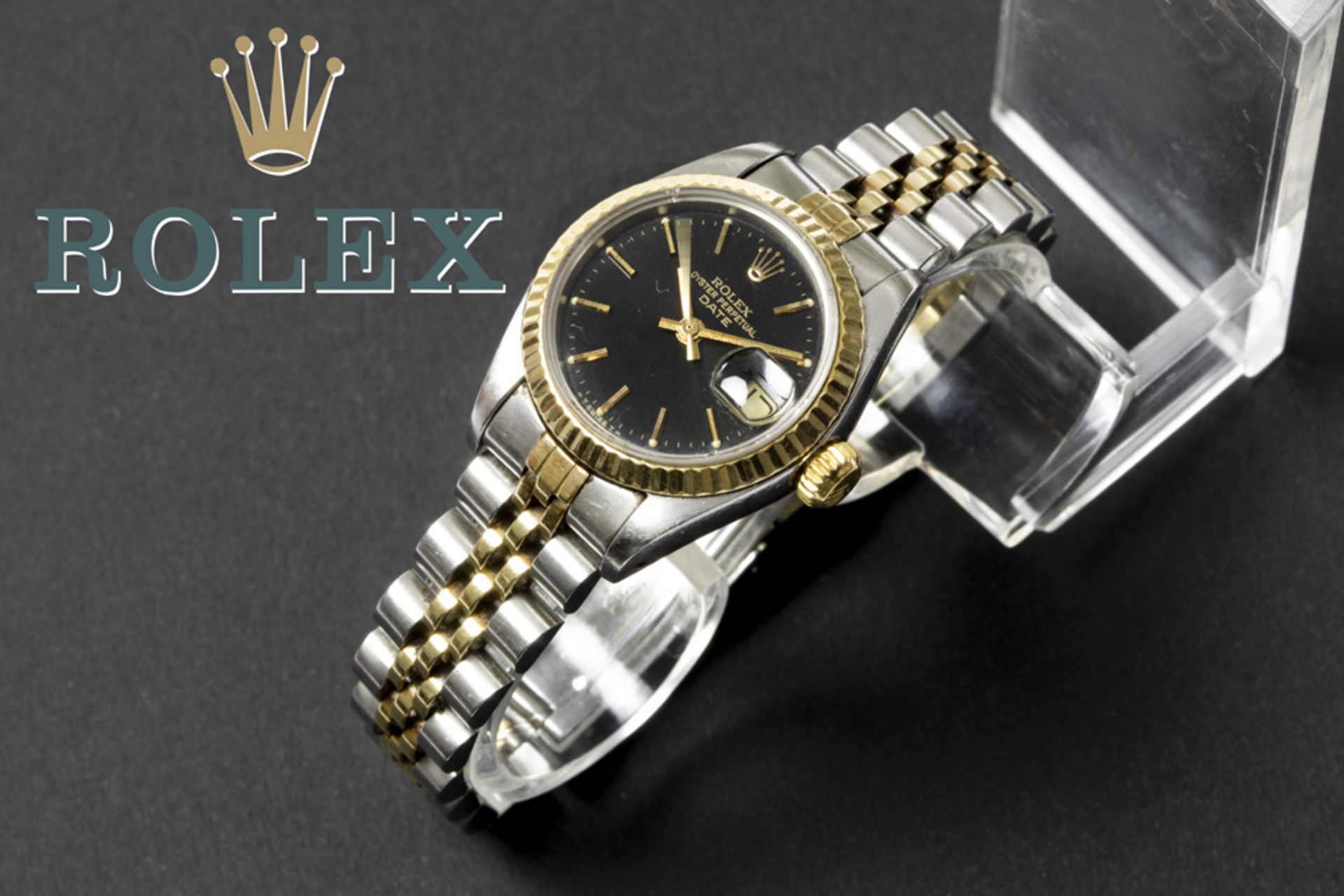 completely original automatic "Rolex Oyster Perpetual Date" ladies' wristwatch in steel and yellow