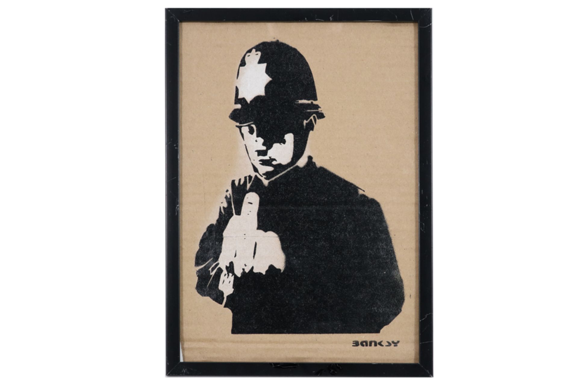 Banksy "Police Officer" stencil on carboard from the "Enjoy your free art" series - with on the back