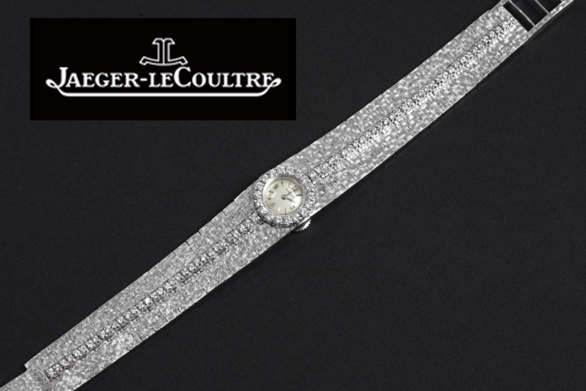 vintage "Jaeger-Le Coultre" marked ladies' watch white gold (18 carat) with backwinder and with a