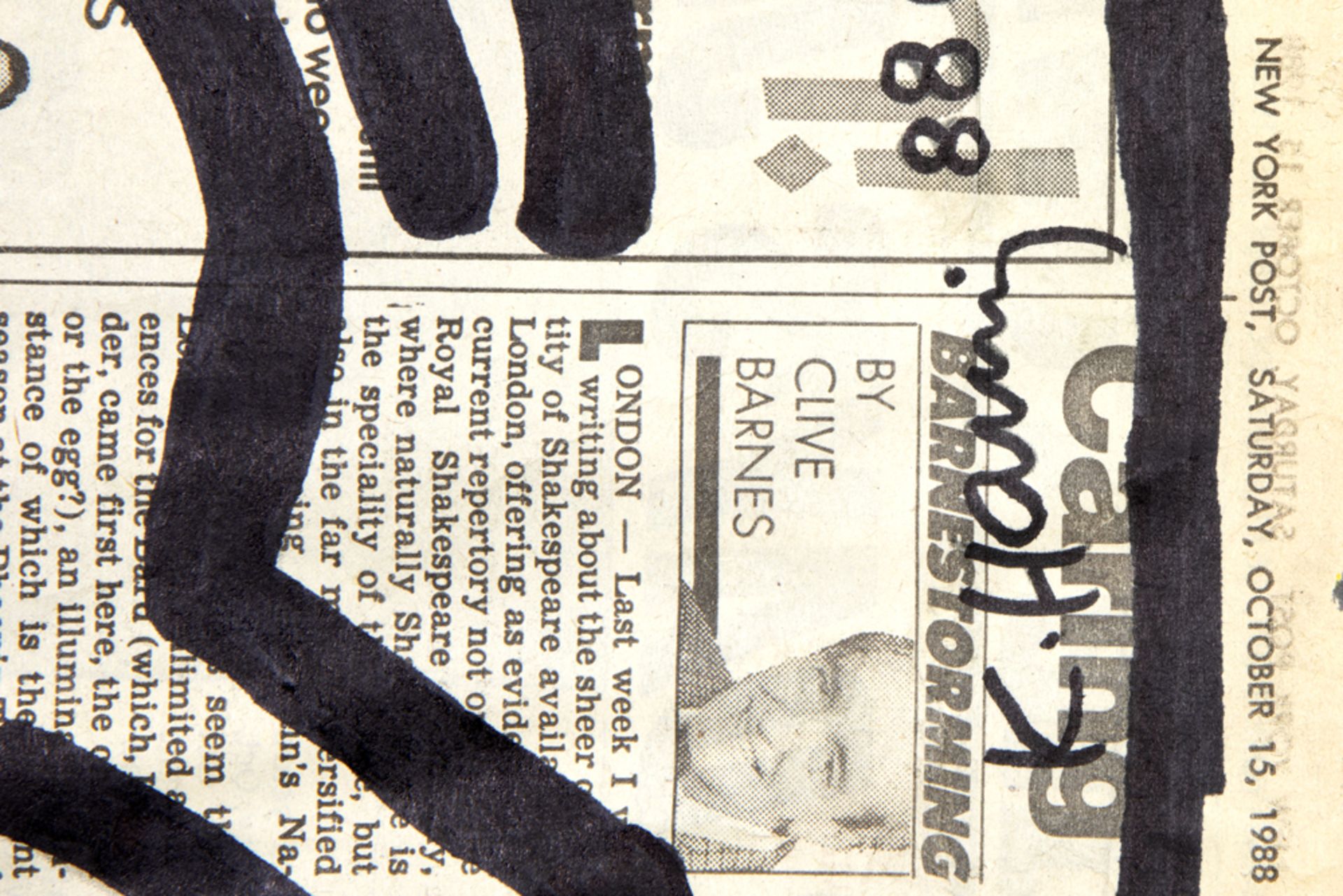 Keith Haring signed and (19)88 dated "Dancing Figure" marker drawing on a New York Post newspaper - Image 2 of 4