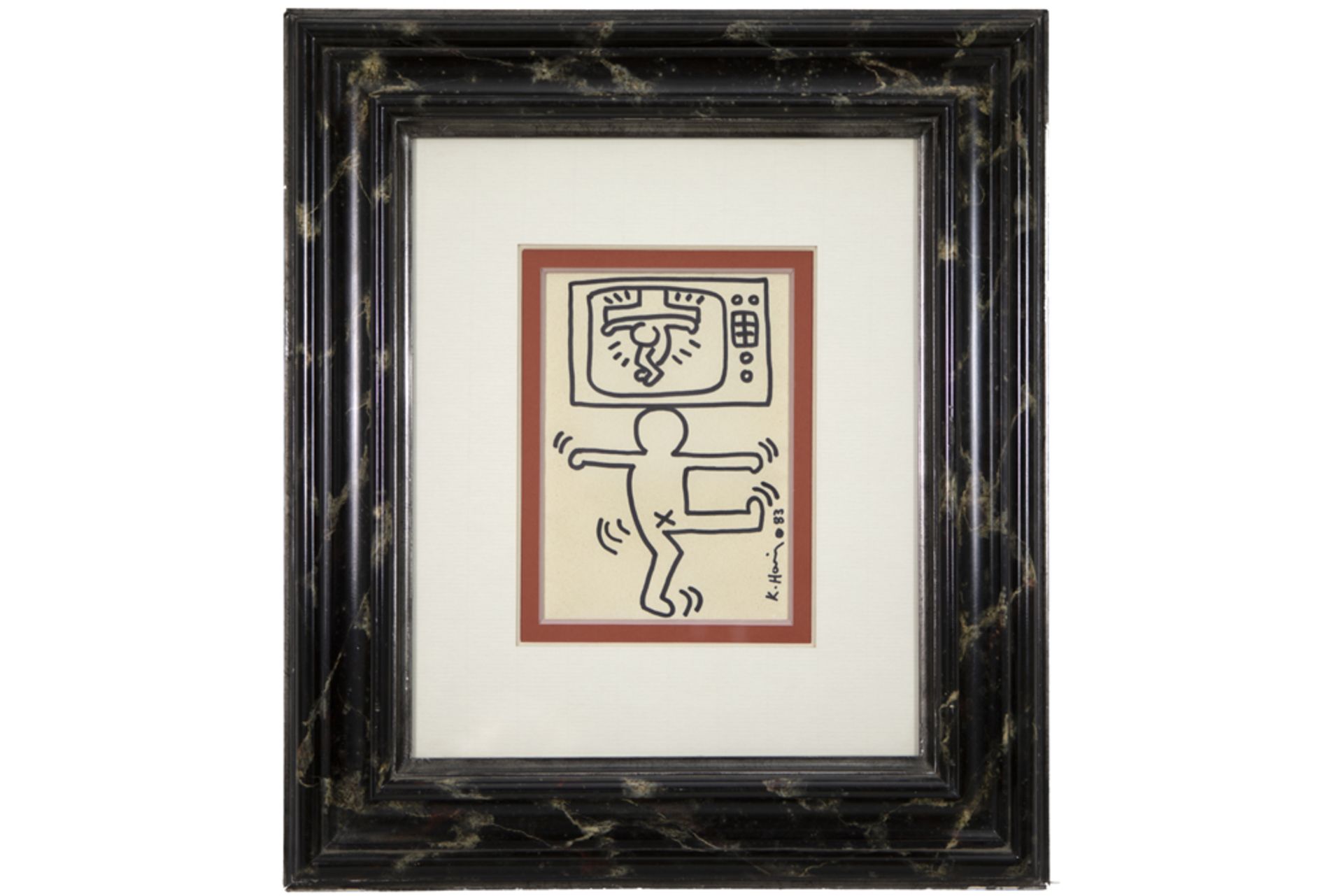 Keith Haring signed and (19)83 dated marker drawing with an authentication stamp of the Foundation - Image 3 of 3