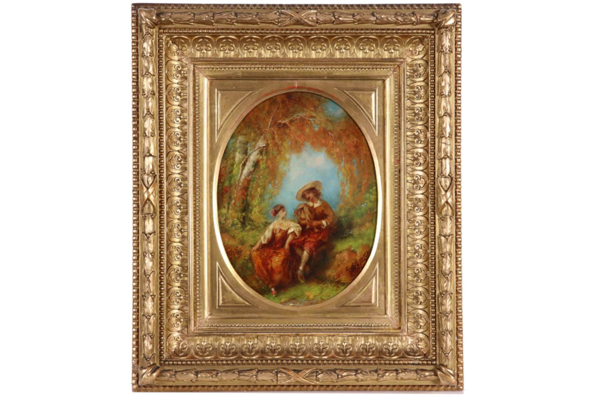 19th Cent. probably French oval oil on panel with a HC monogram || Allicht Frans 19°eeuws ovaal - Bild 3 aus 4