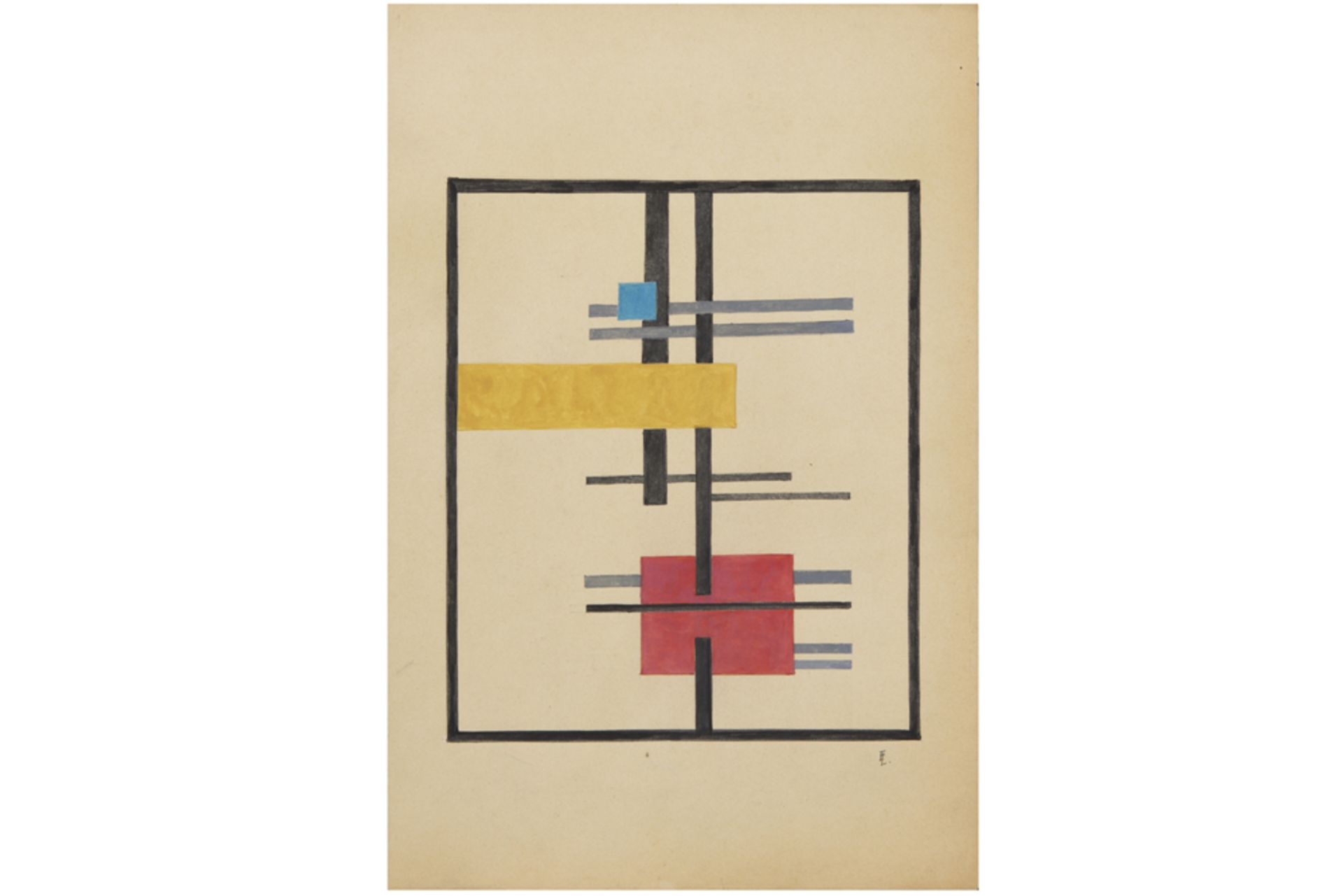 Lajos von Ebneth suprematistic gouache - with monogram prov : American private collection (