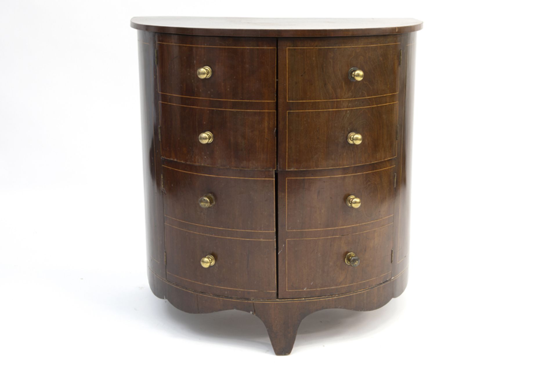 antique English demi lune-cabinet in mahogany || Antiek Engels meubel met halvemaanmodel in acajou