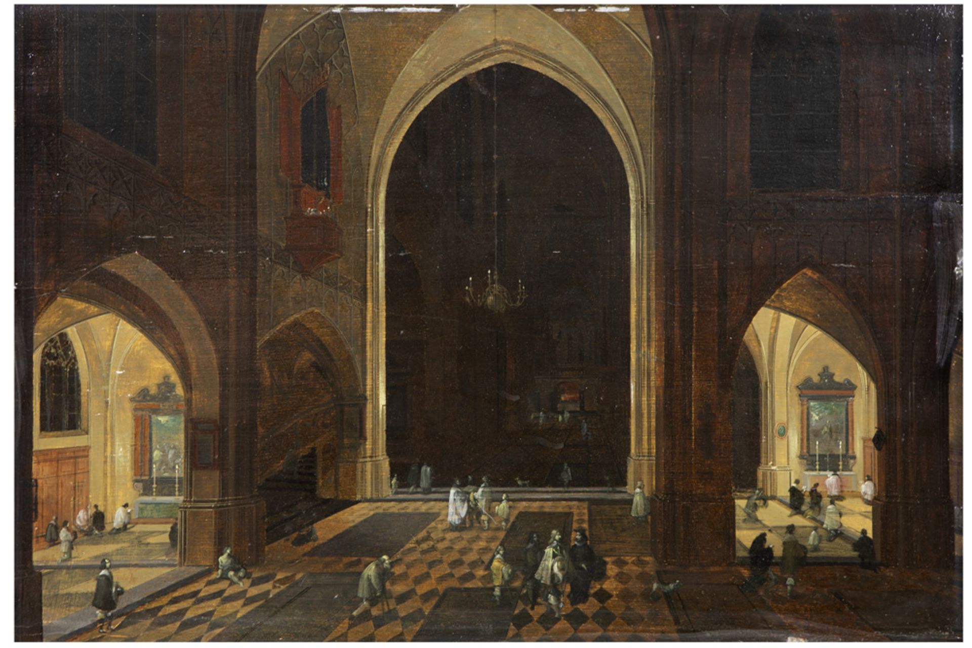 17th Cent. oil on panel with a typical "church interior" theme - signed (Pieter) Neeffs || NEEFFS