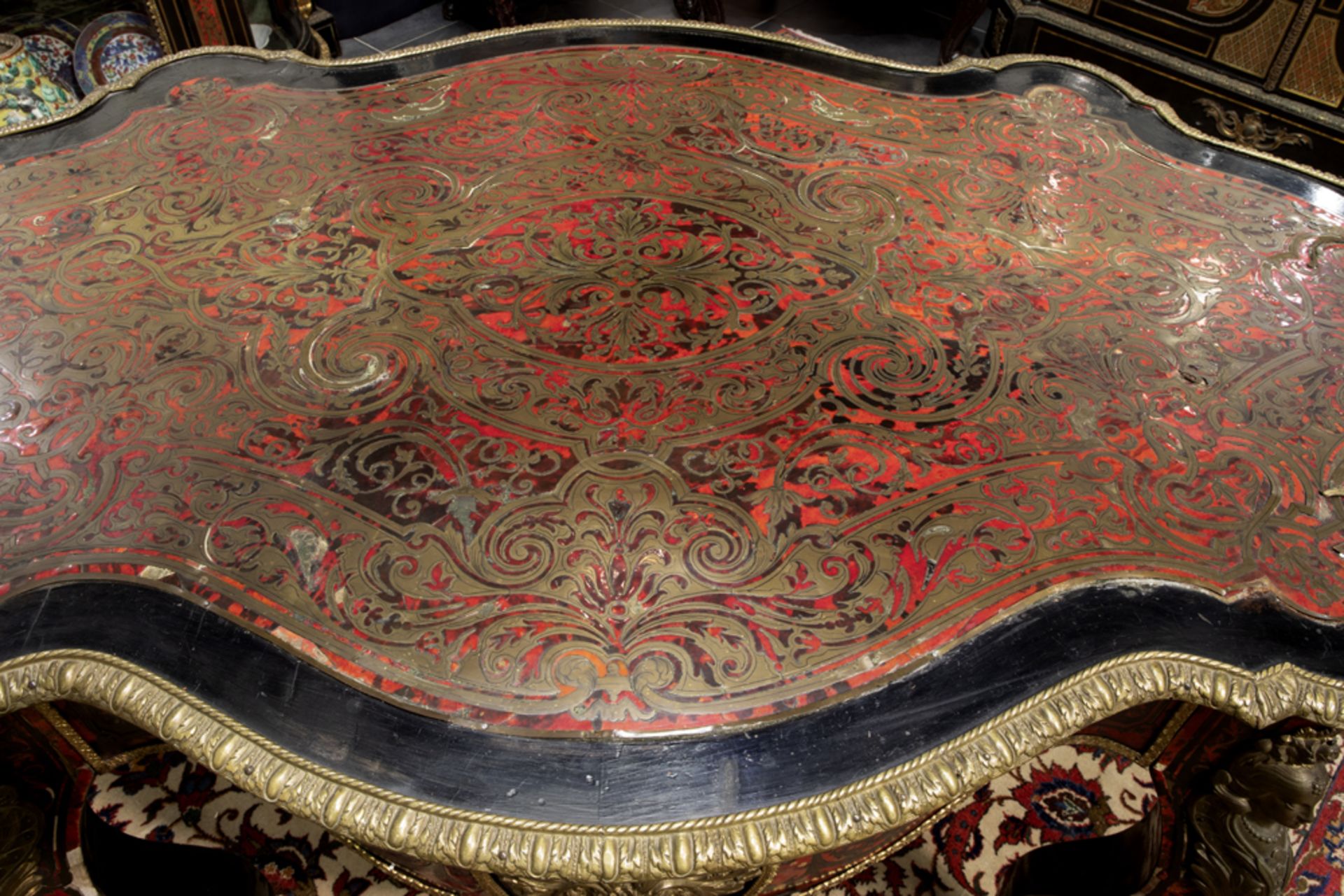 19th Cent. French Napoleon III table with drawer in "Boulle" with gilded bronze mountings || - Image 3 of 3