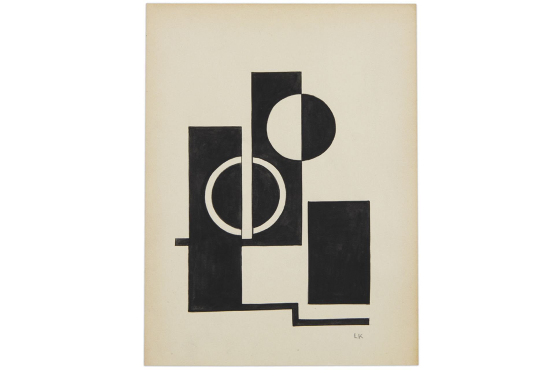 Lajos Kassak Indian ink drawing with a constructivist composition - with monogram prov : American