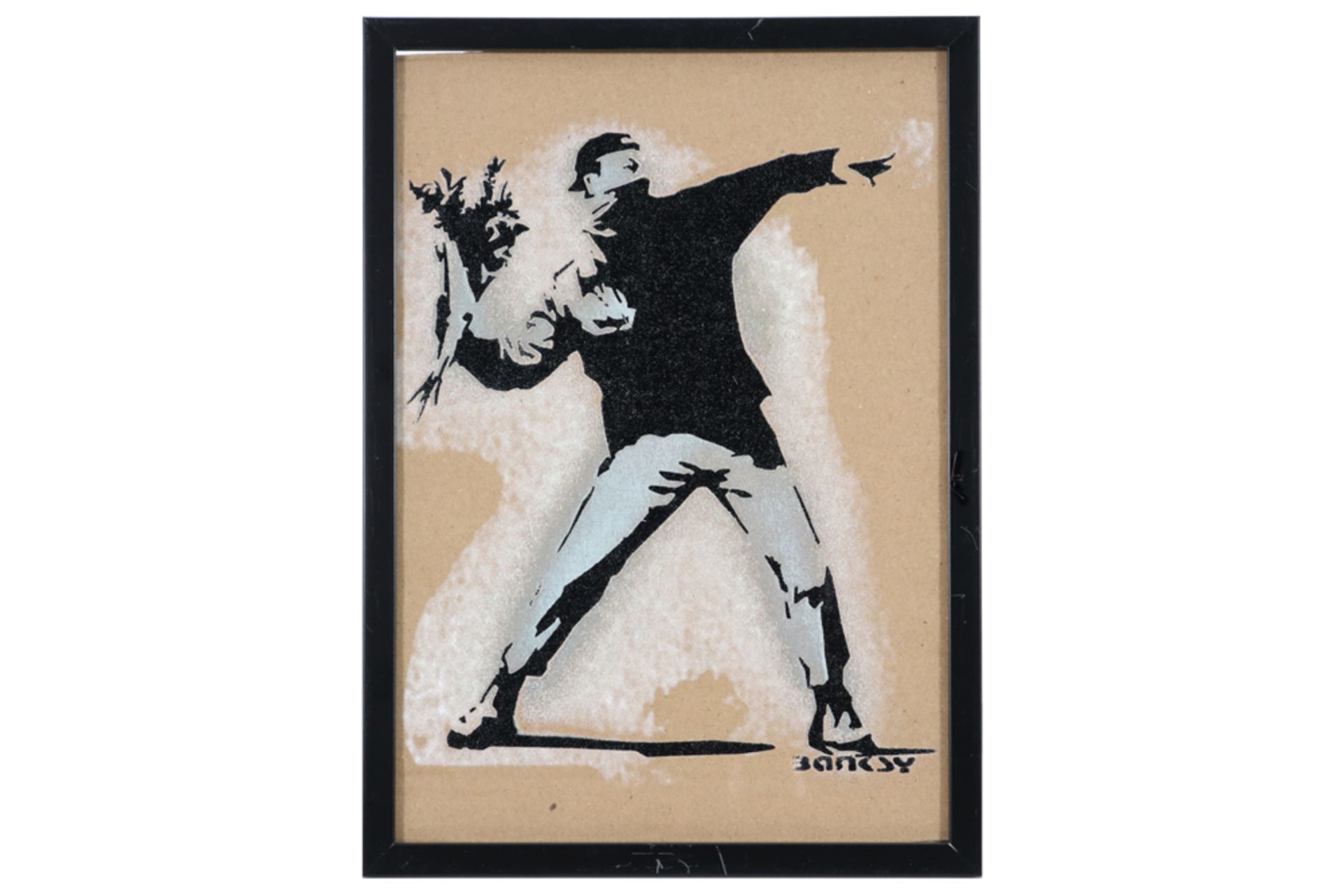 Banksy "Flower Bomber" stencil on carboard from the "Enjoy your free art" series - with on the