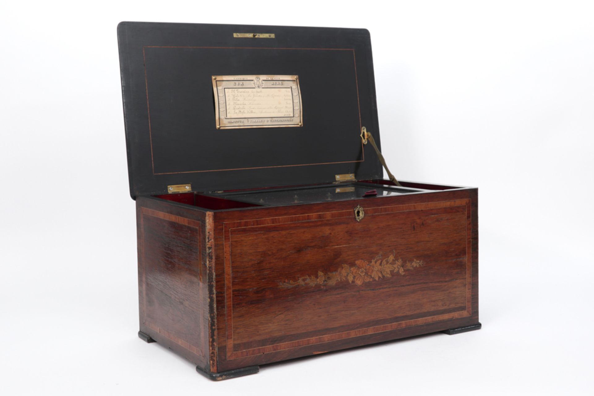 antique "Fabrique de Genève" marked musical box with case in rose-wood and marquetry - with six - Bild 2 aus 4