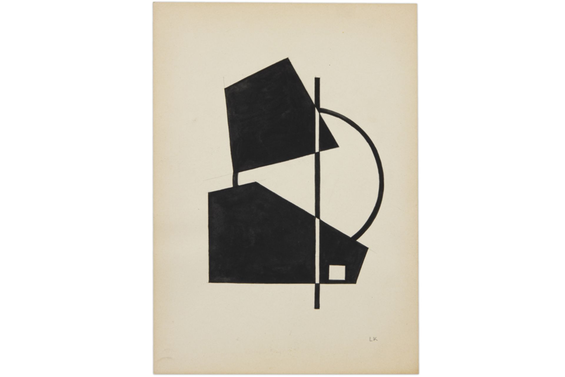 Lajos Kassak Indian ink drawing with a constructivist composition - with monogram prov : American