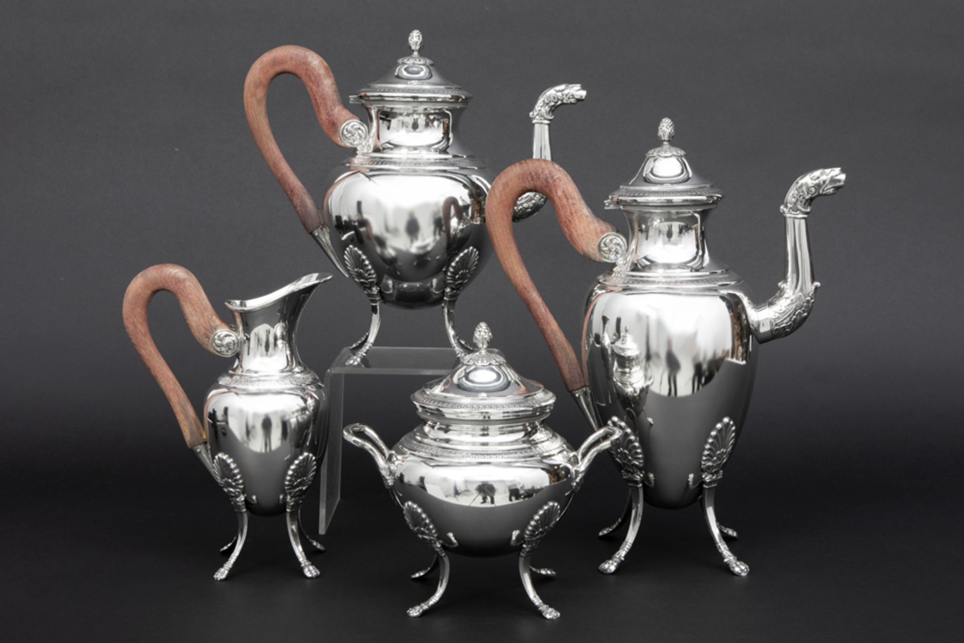 4pc Empire style coffee and teaset in marked silver || Vierdelig koffie- en theestel met Empire- - Image 2 of 3