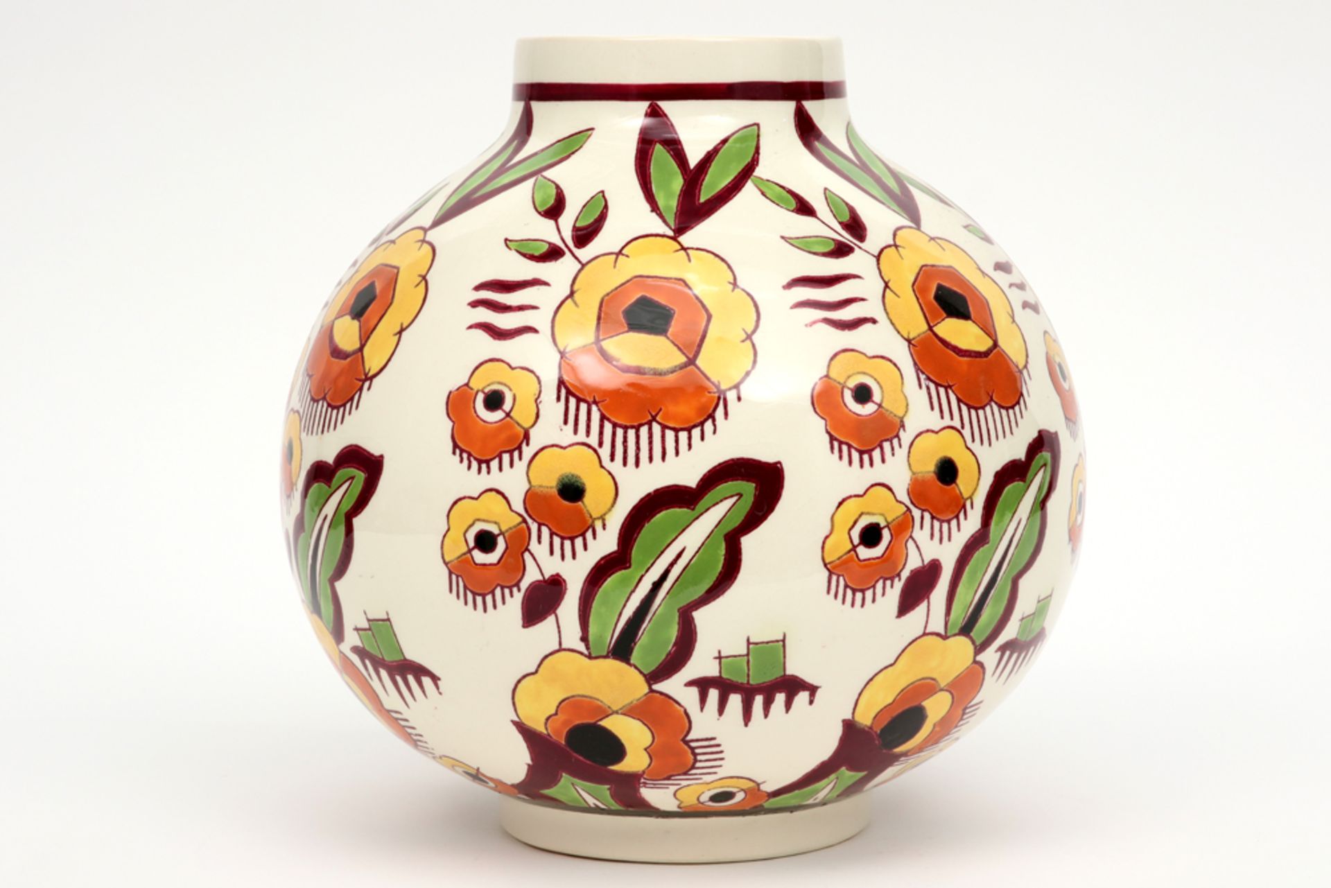 Belgian Art Deco vase in ceramic marked Keramis dd 1930 || Art Deco-vaas in faïence, gemerkt "
