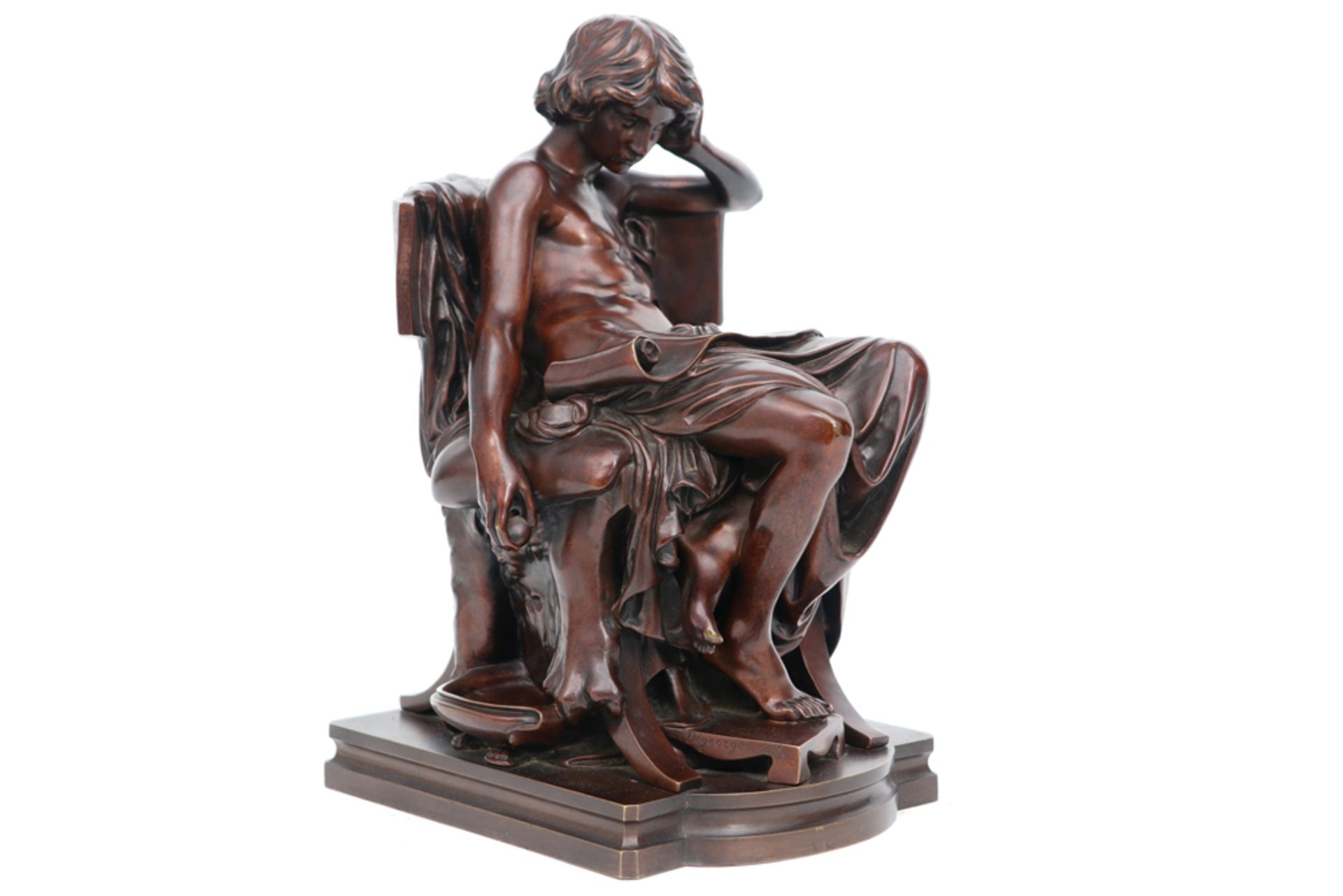 quite rare antique "Young Aristoteles" sculpture in bronze - signed Charles JM Degeorge and with