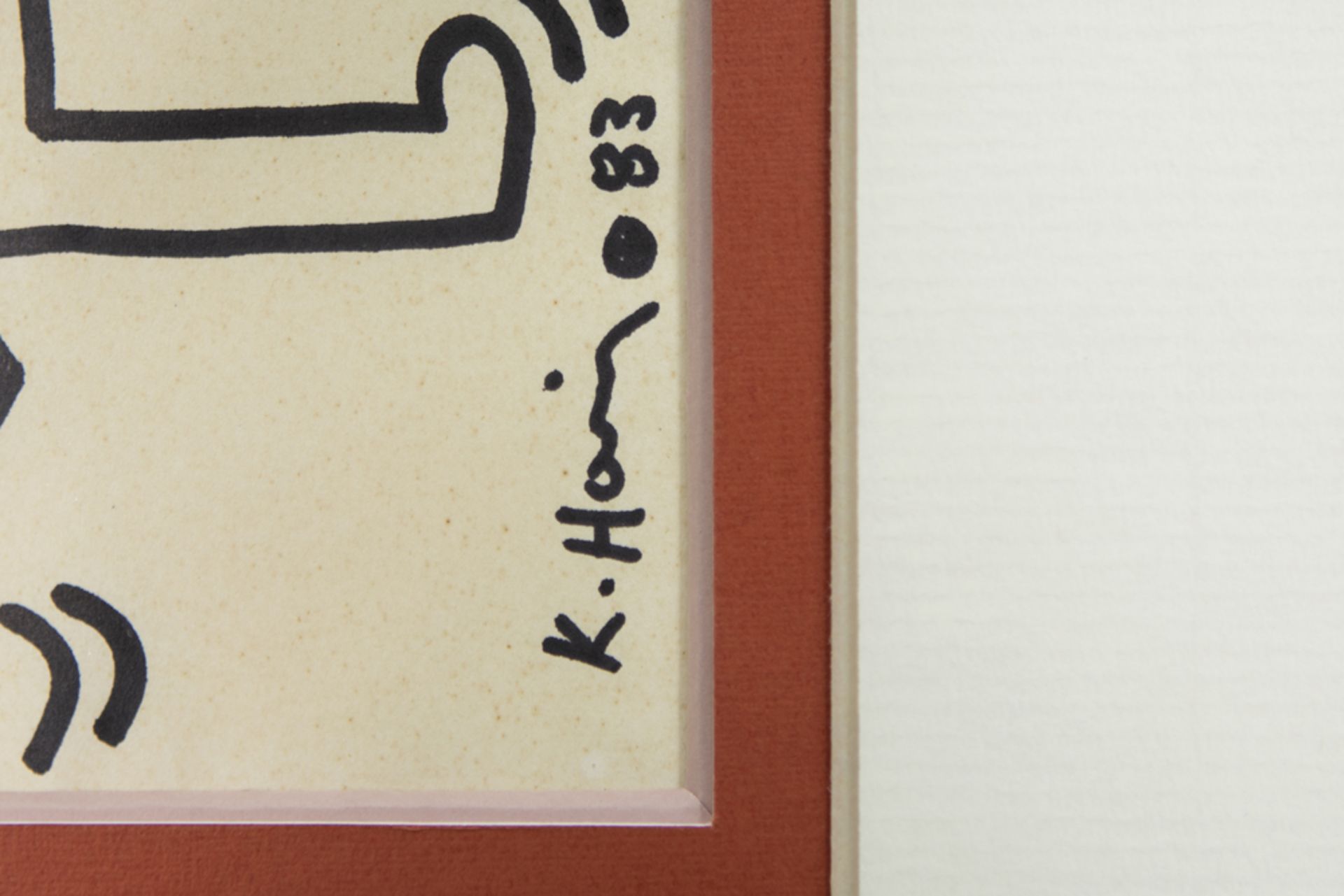 Keith Haring signed and (19)83 dated marker drawing with an authentication stamp of the Foundation - Image 2 of 3