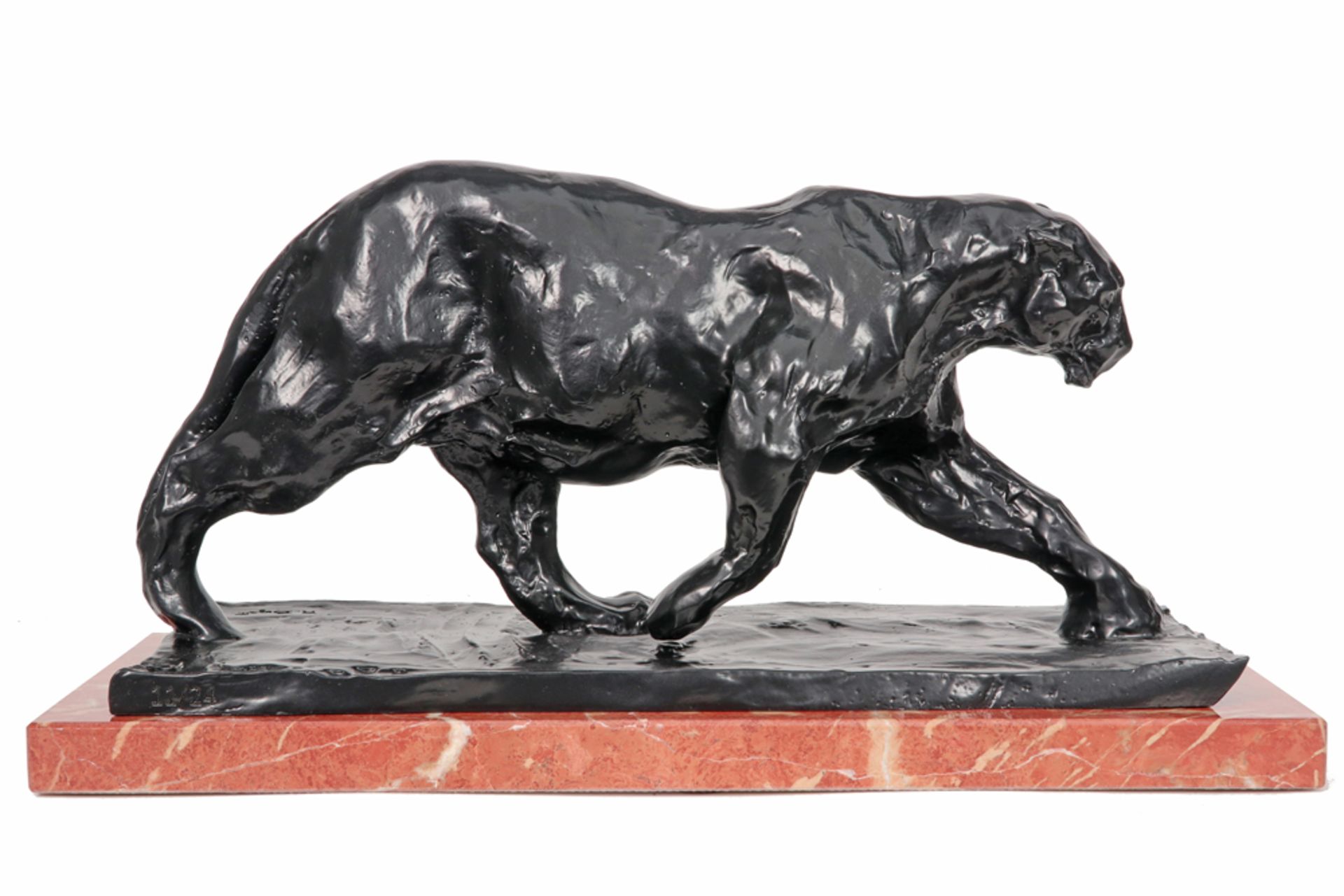 Rembrandt Bugatti posthumous cast "Running panther" sculpture in bronze on a marble base - with