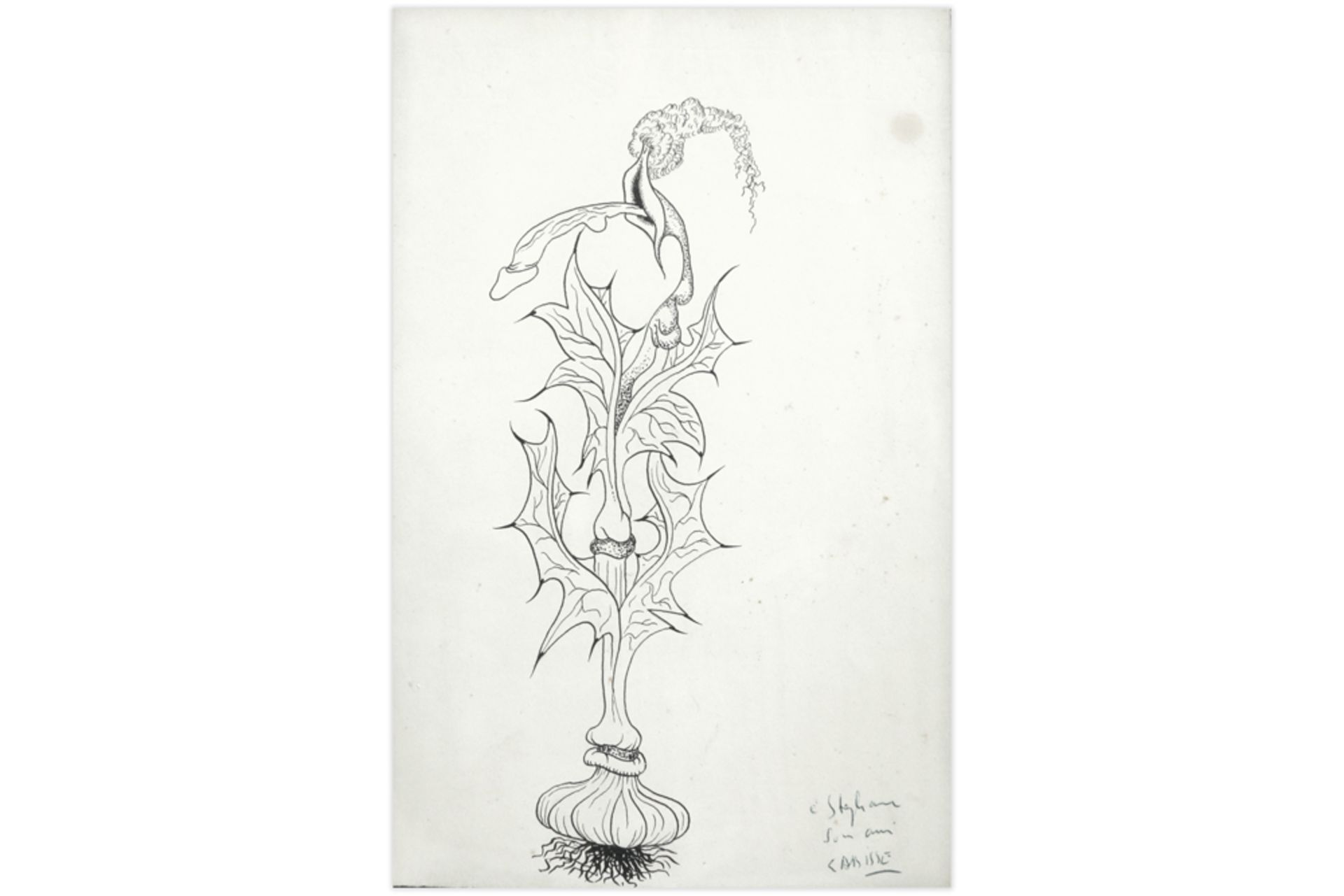 Félix Labisse drawing with a surreal composition - signed and with dedication || LABISSE FÉLIX (1905