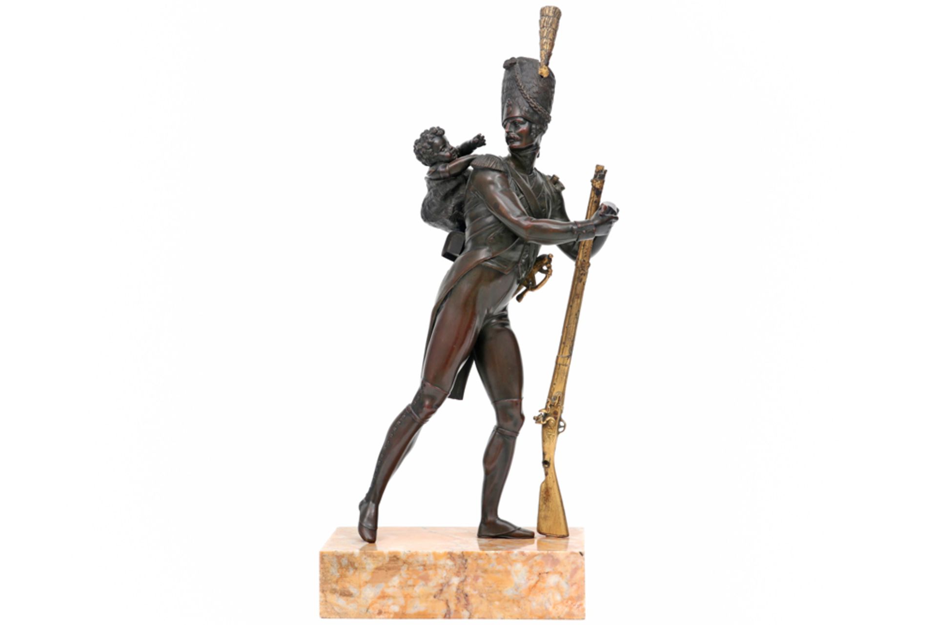 antique, presumably French sculpture in bronze on a marble base || Antieke, allicht Franse,