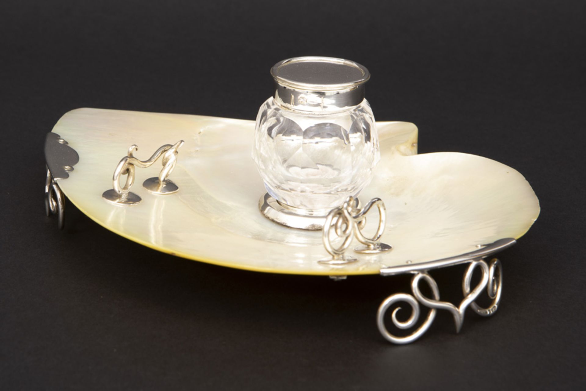 quite special English Novelty ink-stand with a crystal inkwell and marked and Grey & Co signed