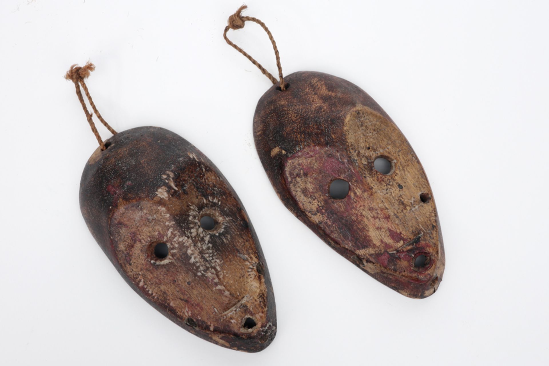 two good old African Lega masks in wood with kaolin || AFRIKA - KONGO - ca 1900/20 twee "Lega"