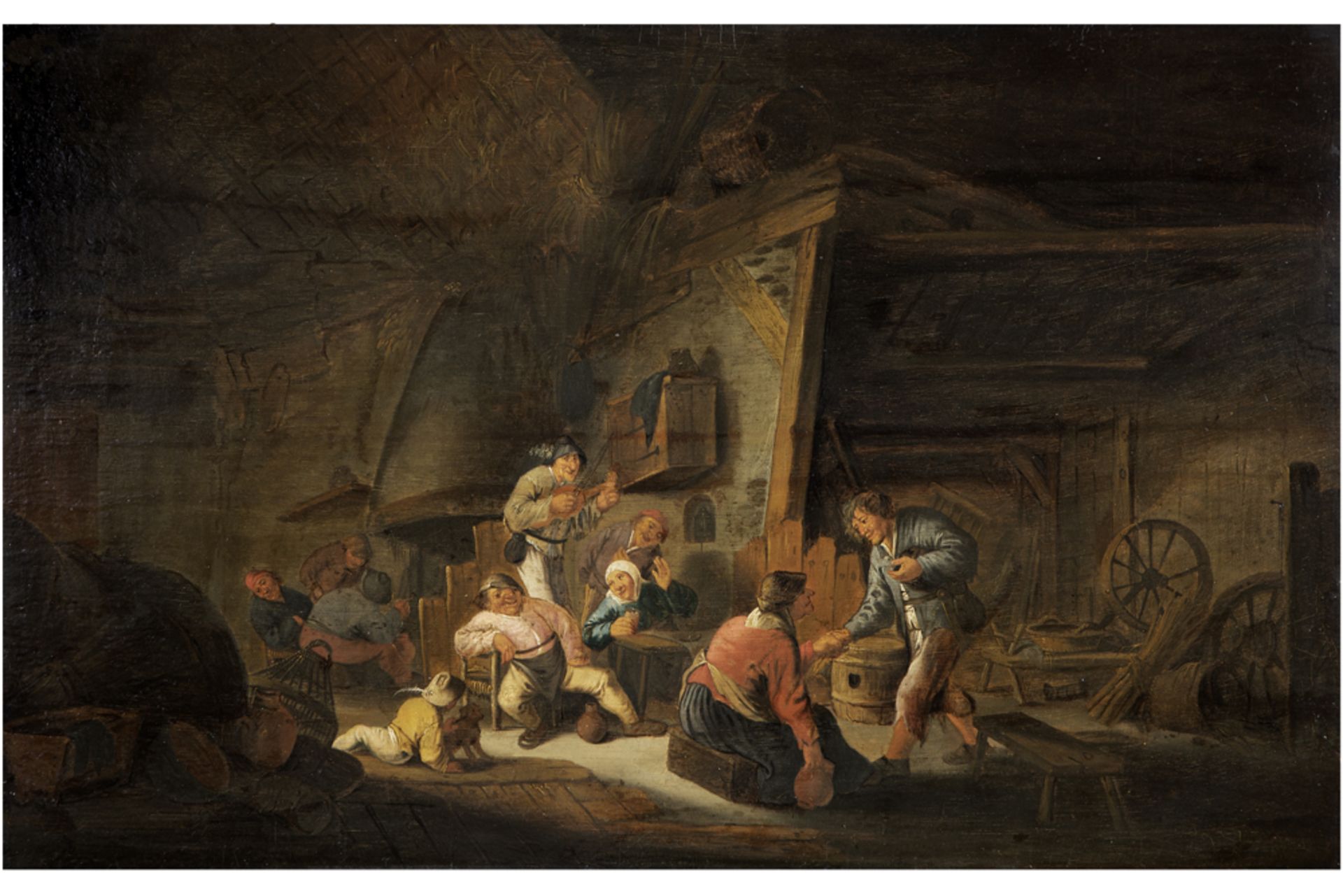 17th Cent. Flemish oil on panel with a typical theme with lots of figures - signed Victor Mahu -