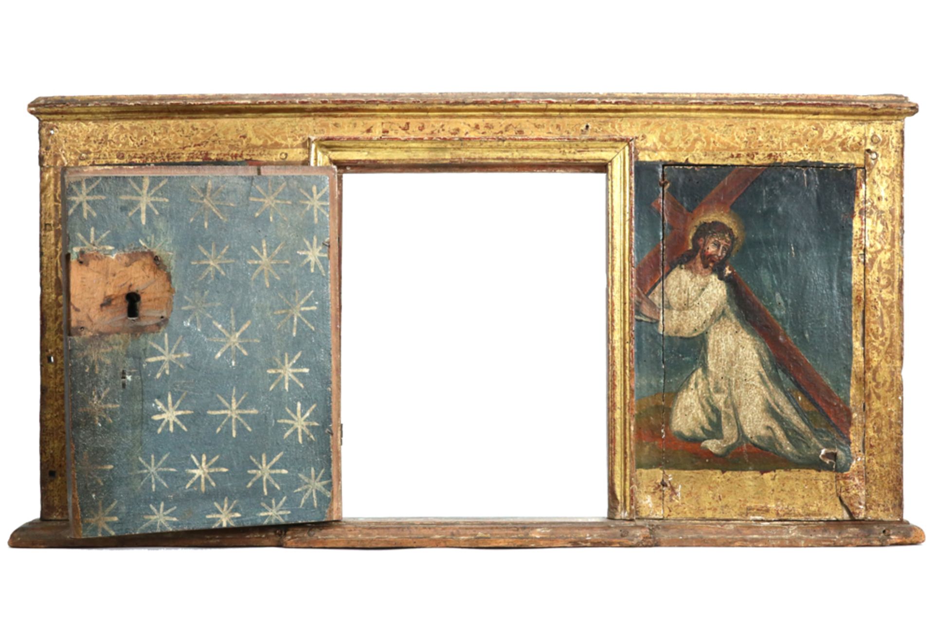 18th Cent. European altar piece with door in polychromed wood with on each panel a depiction of - Bild 2 aus 3