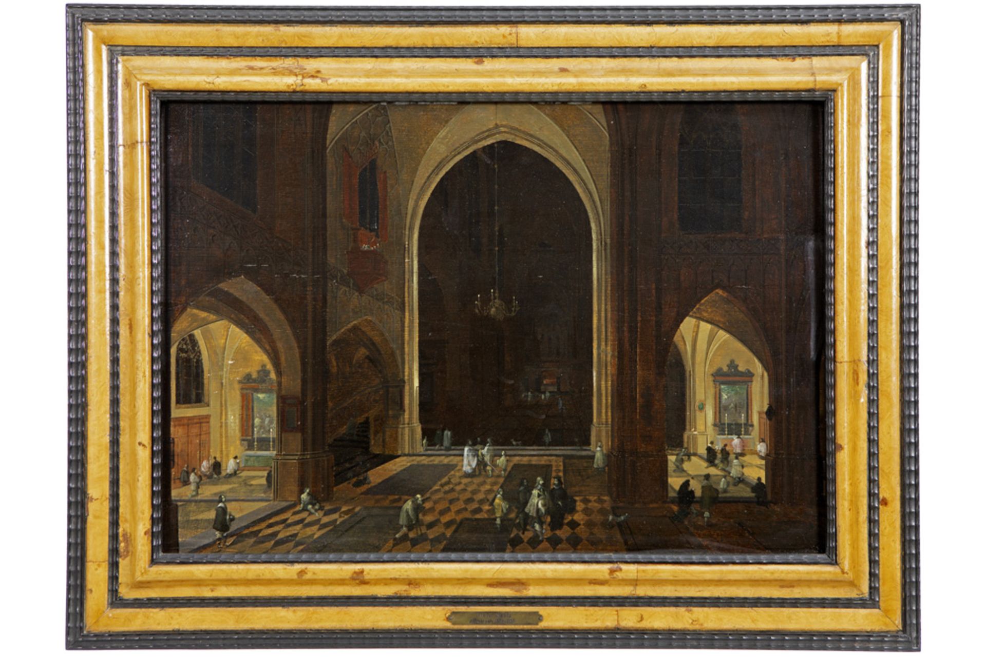 17th Cent. oil on panel with a typical "church interior" theme - signed (Pieter) Neeffs || NEEFFS - Bild 5 aus 6