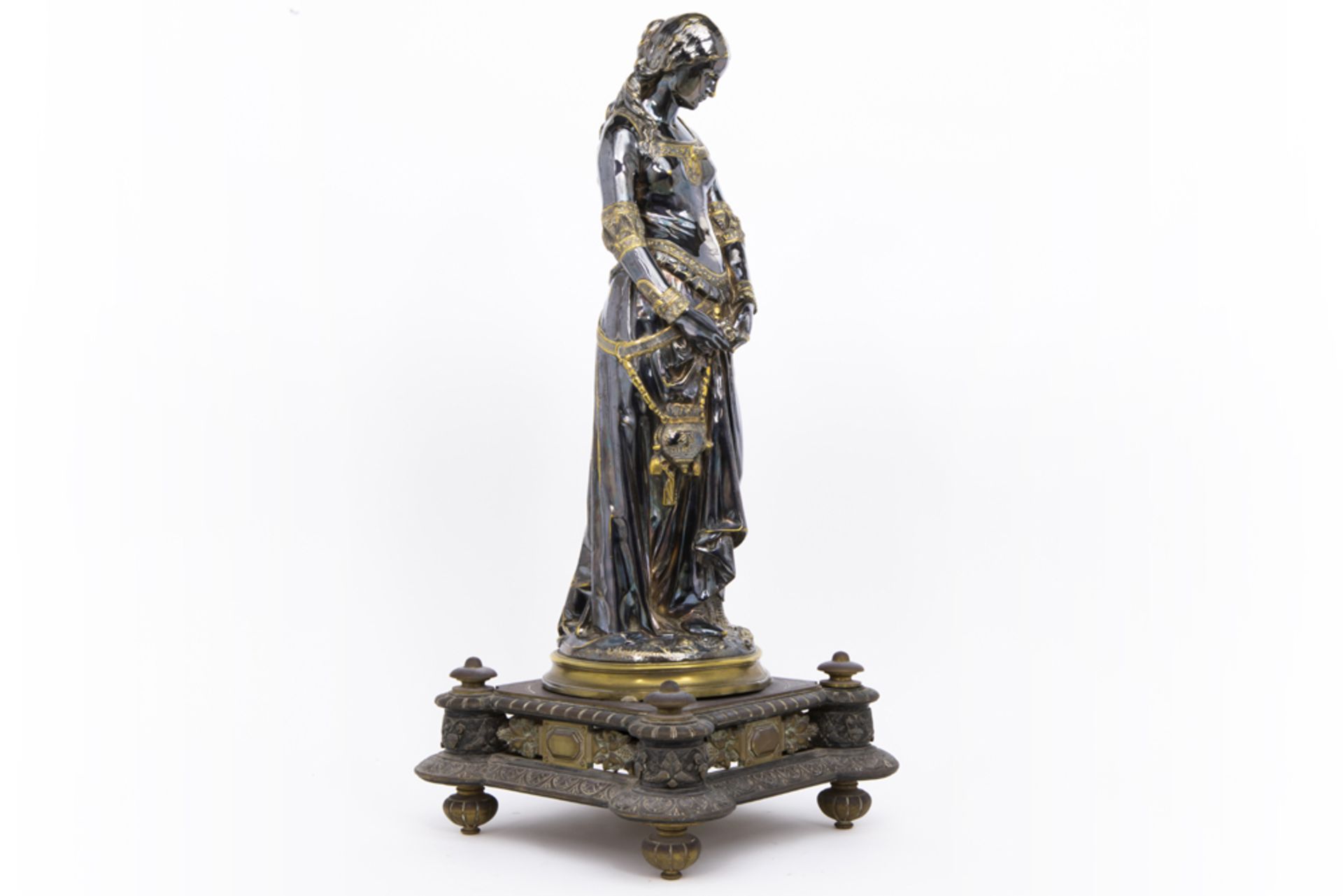 antique French "Noble Lady" sculpture in silverplated bronze - signed Emile André Boisseau - on a - Bild 2 aus 5