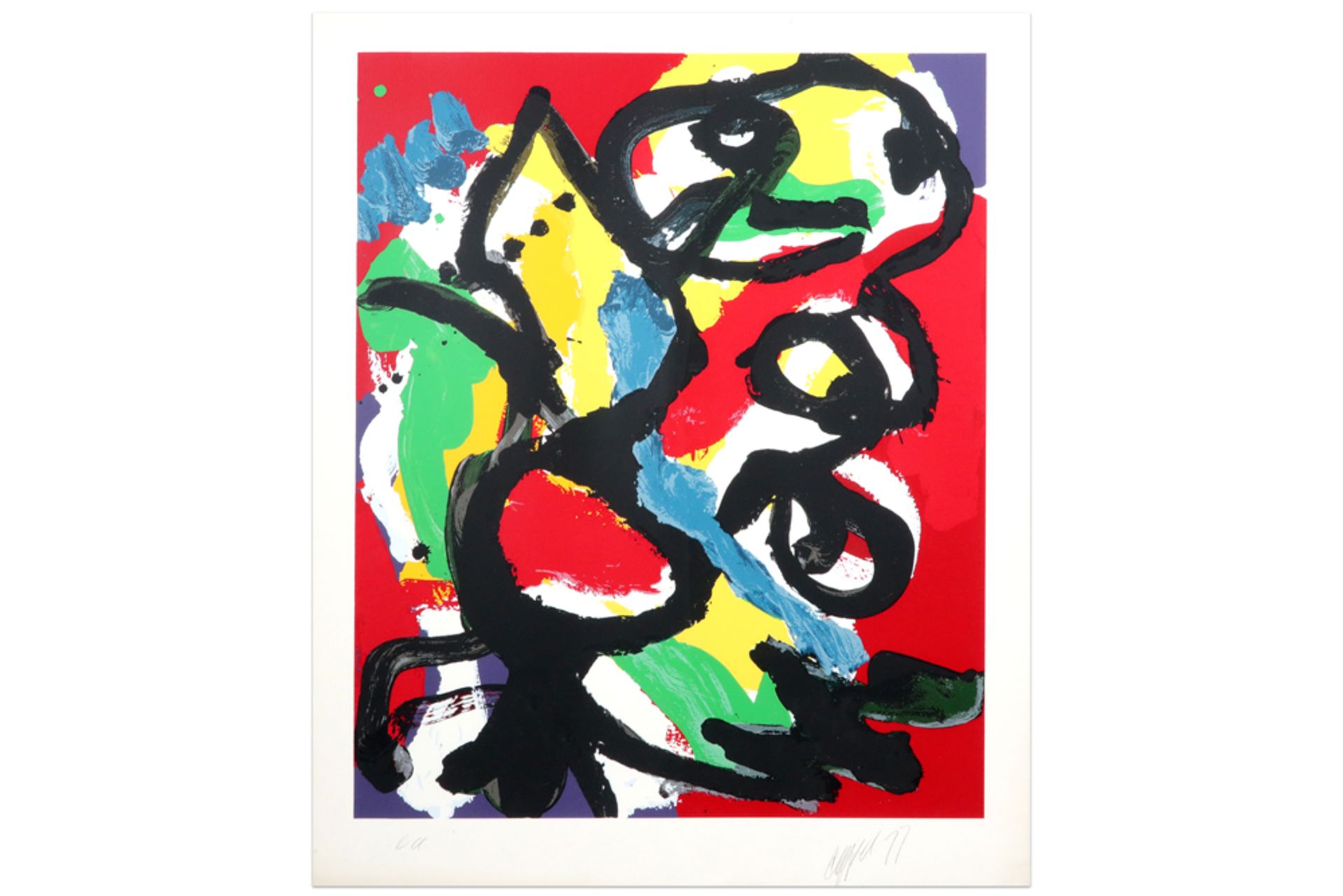 Karel Appel signed and (19)77 dated lithograph printed in colors from the "Seven Summer Days"