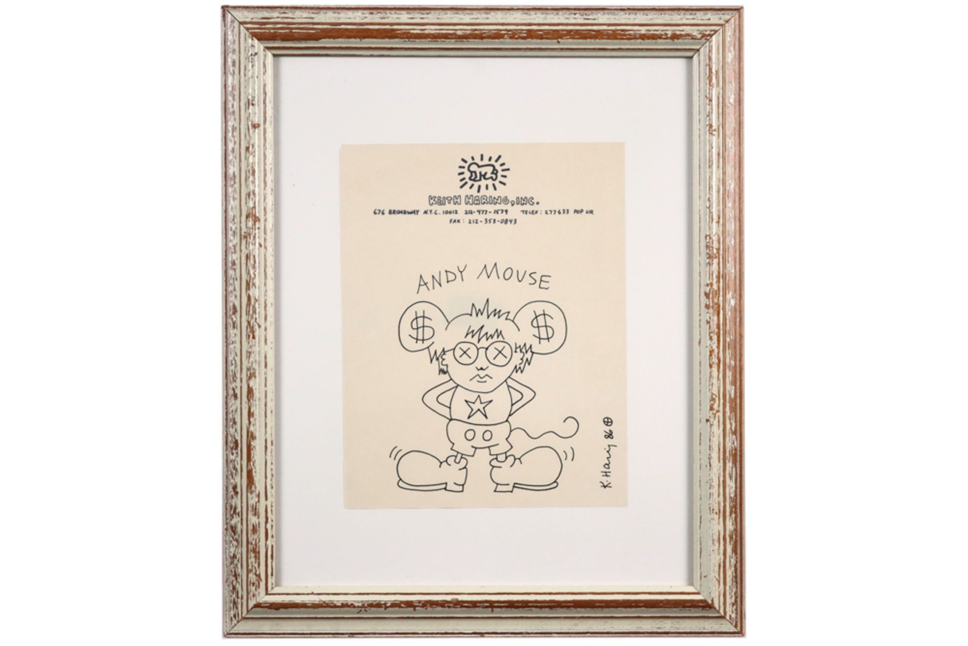 Keith Haring "Andy Mouse" drawing on writing paper of "The Estate" - signed and dated (19)86 || - Image 4 of 4
