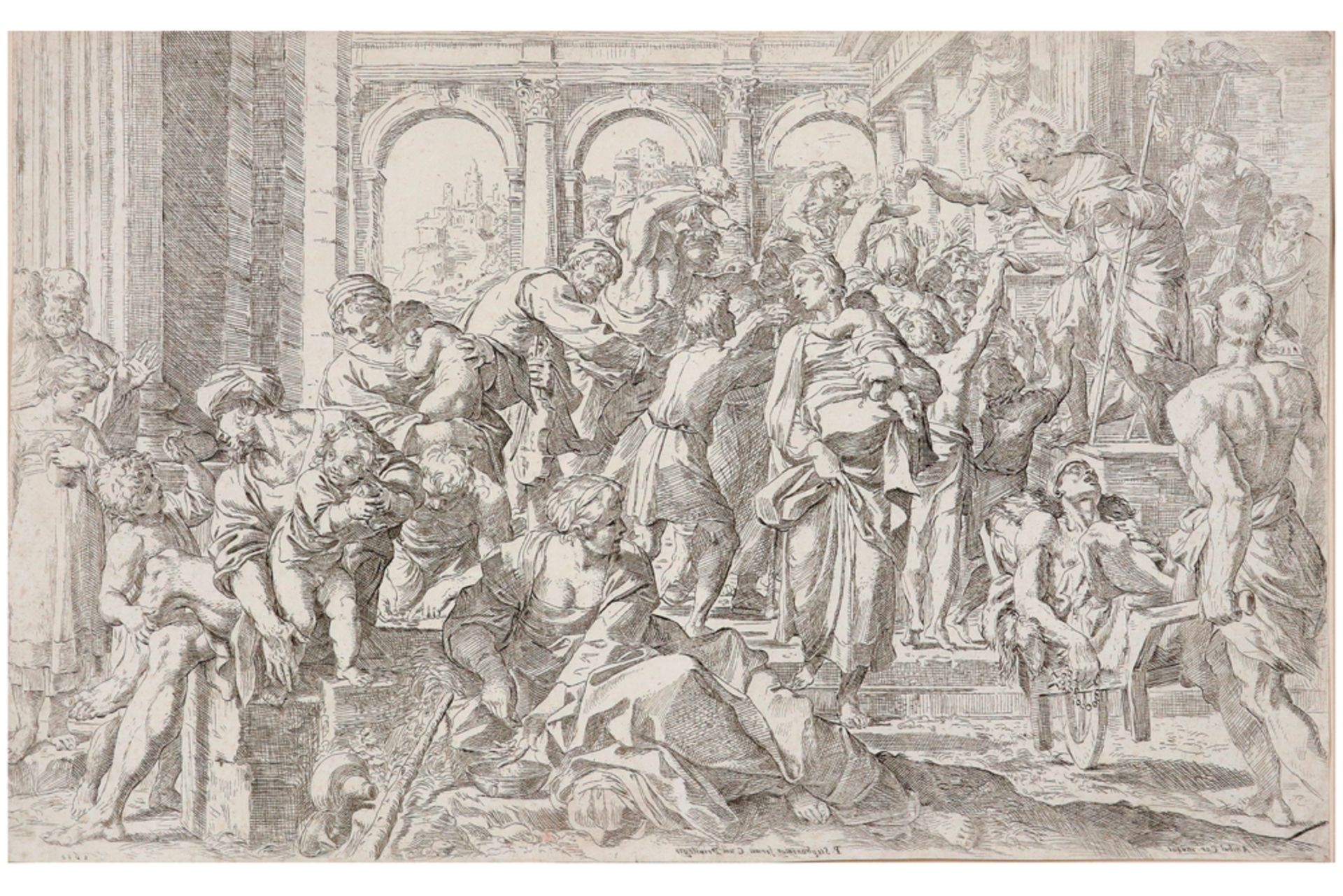 very rare 17th Cent. "contre épreuve" etching by Annibale Carracci & Francesco Brizio - with