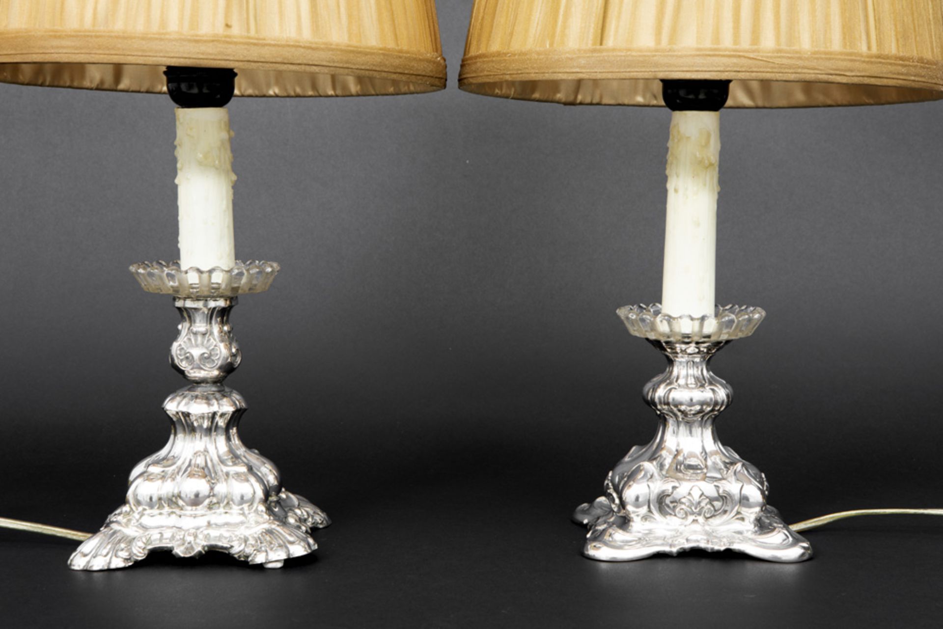 pair of antique candlesticks in marked silver - made into lamps || Paar antieke kandelaars (12 cm - Bild 2 aus 2