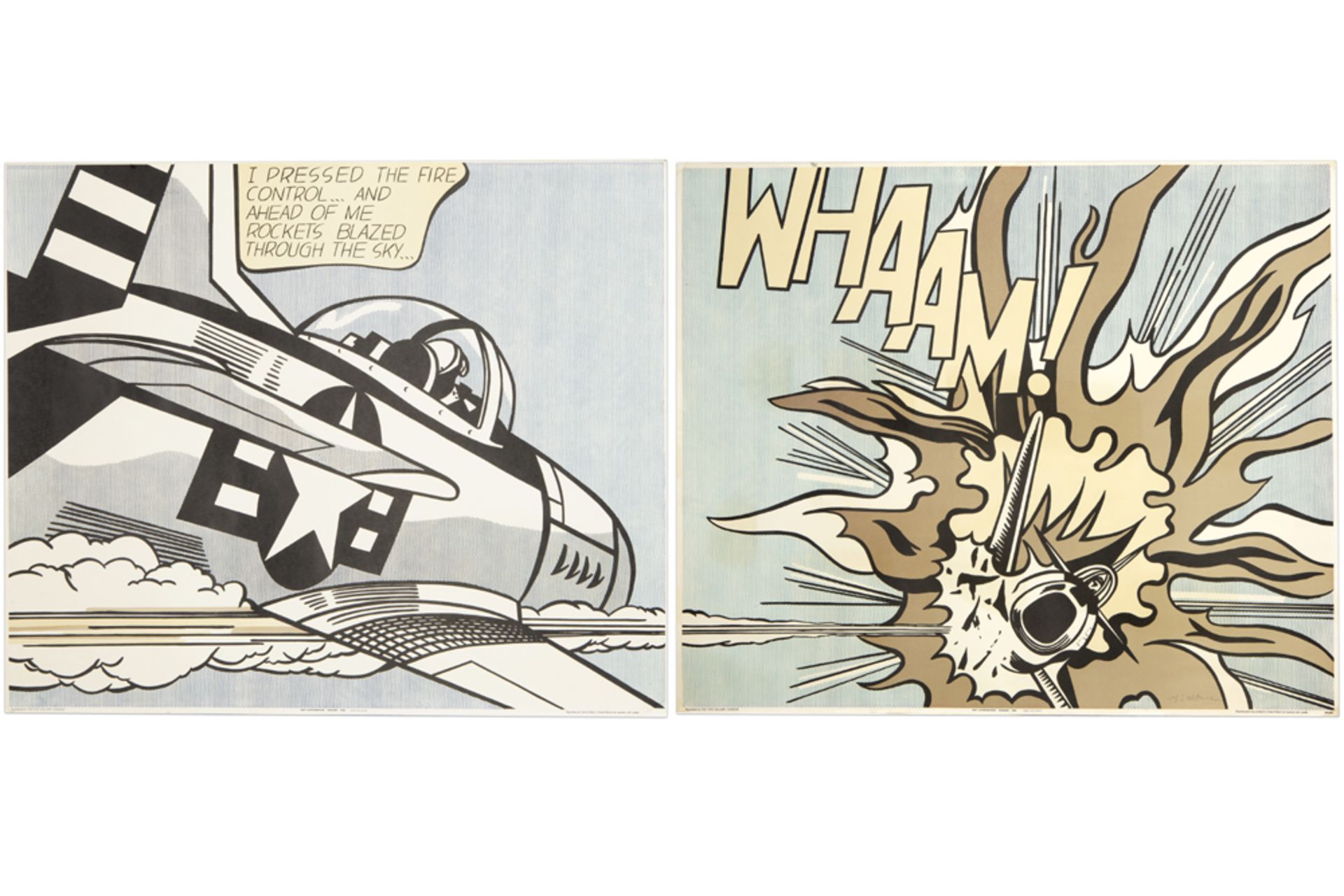 Roy Lichtenstein signed "Whaam !" diptych of offset lithographs printed in colors - dd 1963 prov :