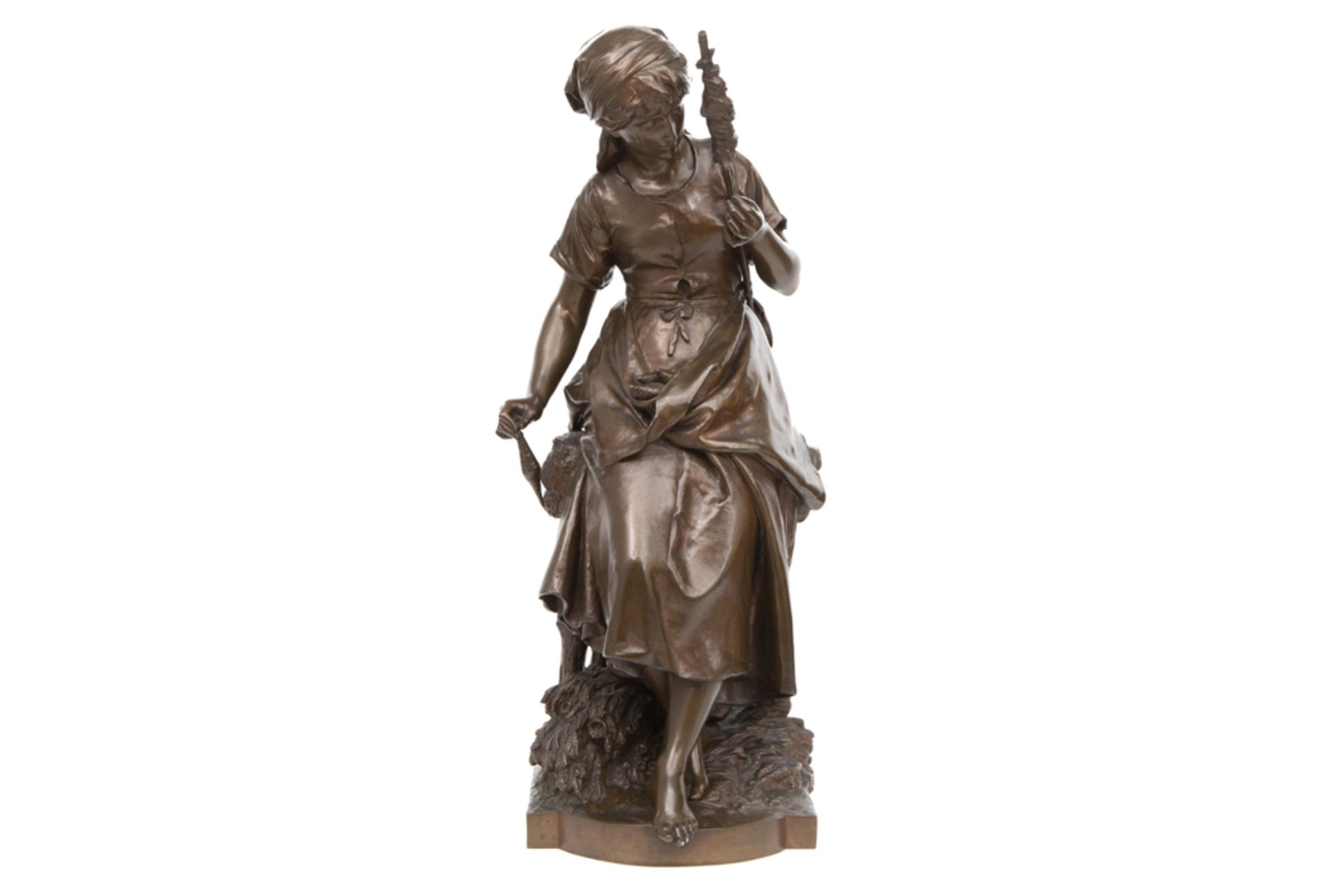 antique Mathurin Moreau signed "Spinster" sculpture in bronze - with a foundry mark || MOREAU