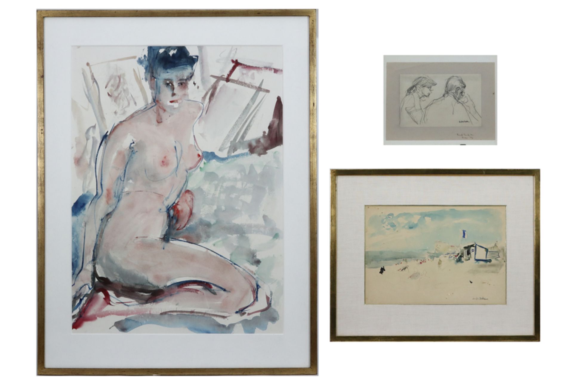 two aquarelles and a drawing by Albert De Deken, two are signed || DE DEKEN ALBERT (1915 - 2003) lot