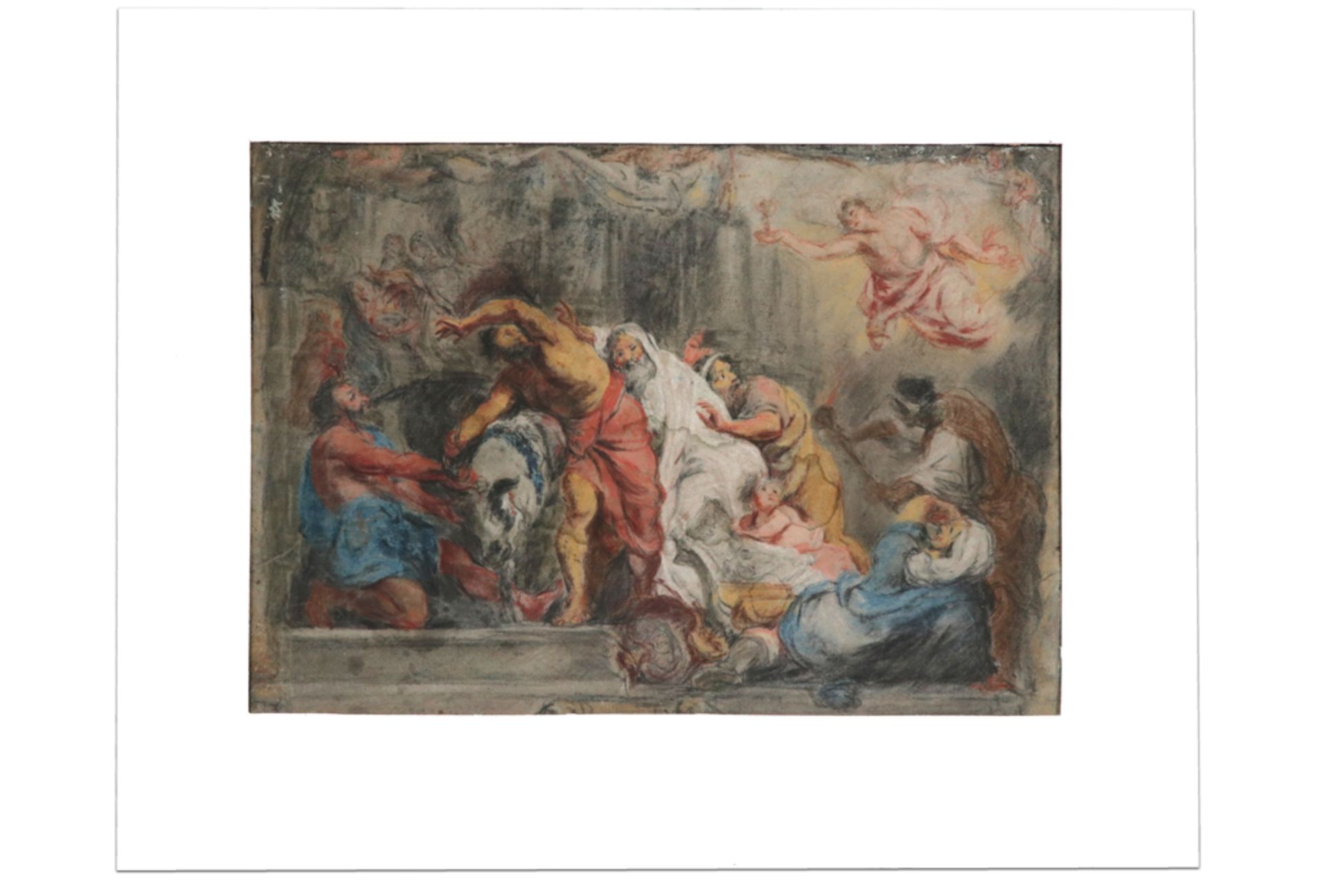 antique mixed media painting (on paper) after "The Triumphe of the Eucharis " by Rubens (now at - Bild 2 aus 2
