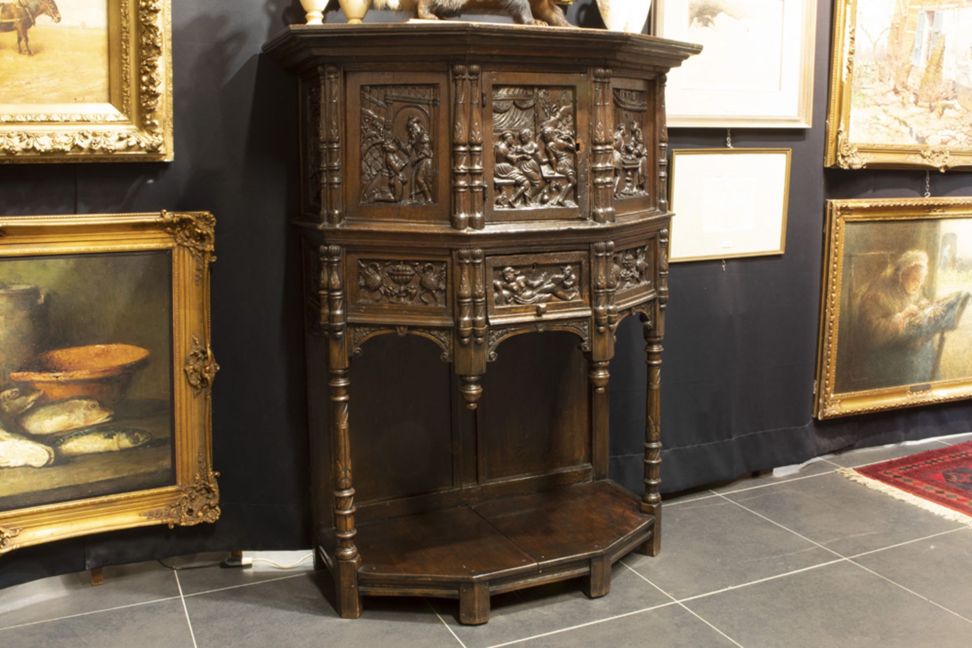 antique oak cabinet with presumably older panels with finely sculpted Renaissance style - Image 2 of 4
