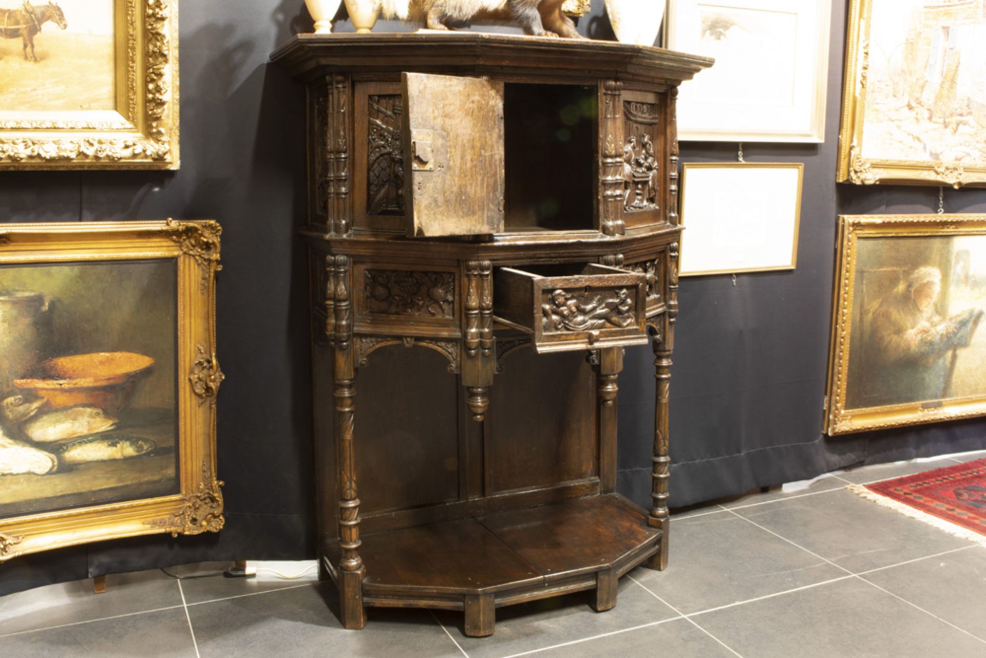 antique oak cabinet with presumably older panels with finely sculpted Renaissance style - Image 3 of 4