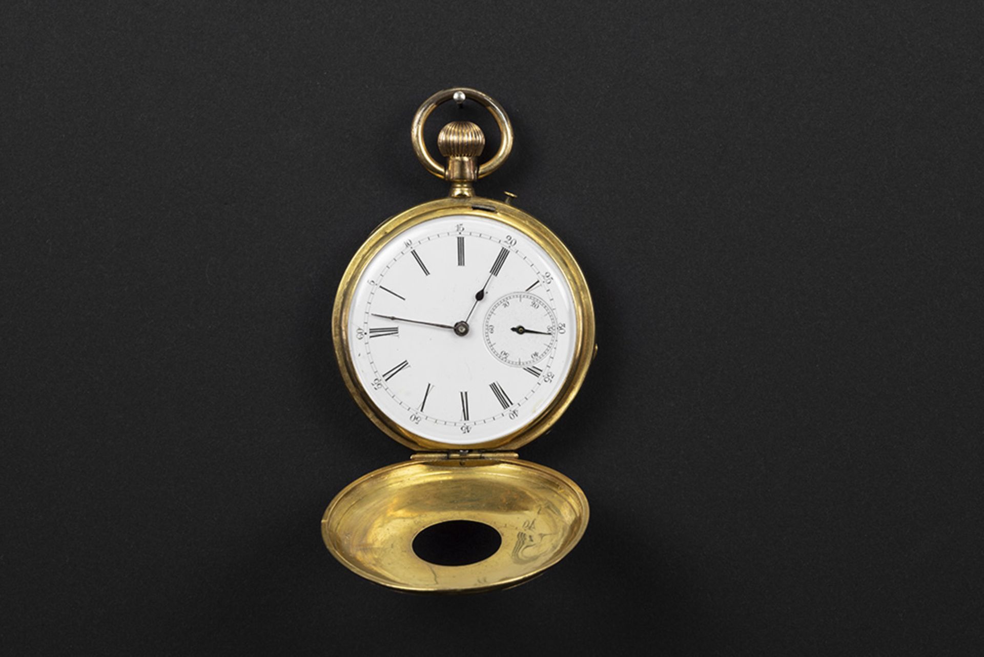 antique Englsih pocket watch with case in yellow gold (18 carat) and "Pateck & C°" marked work || - Image 2 of 4