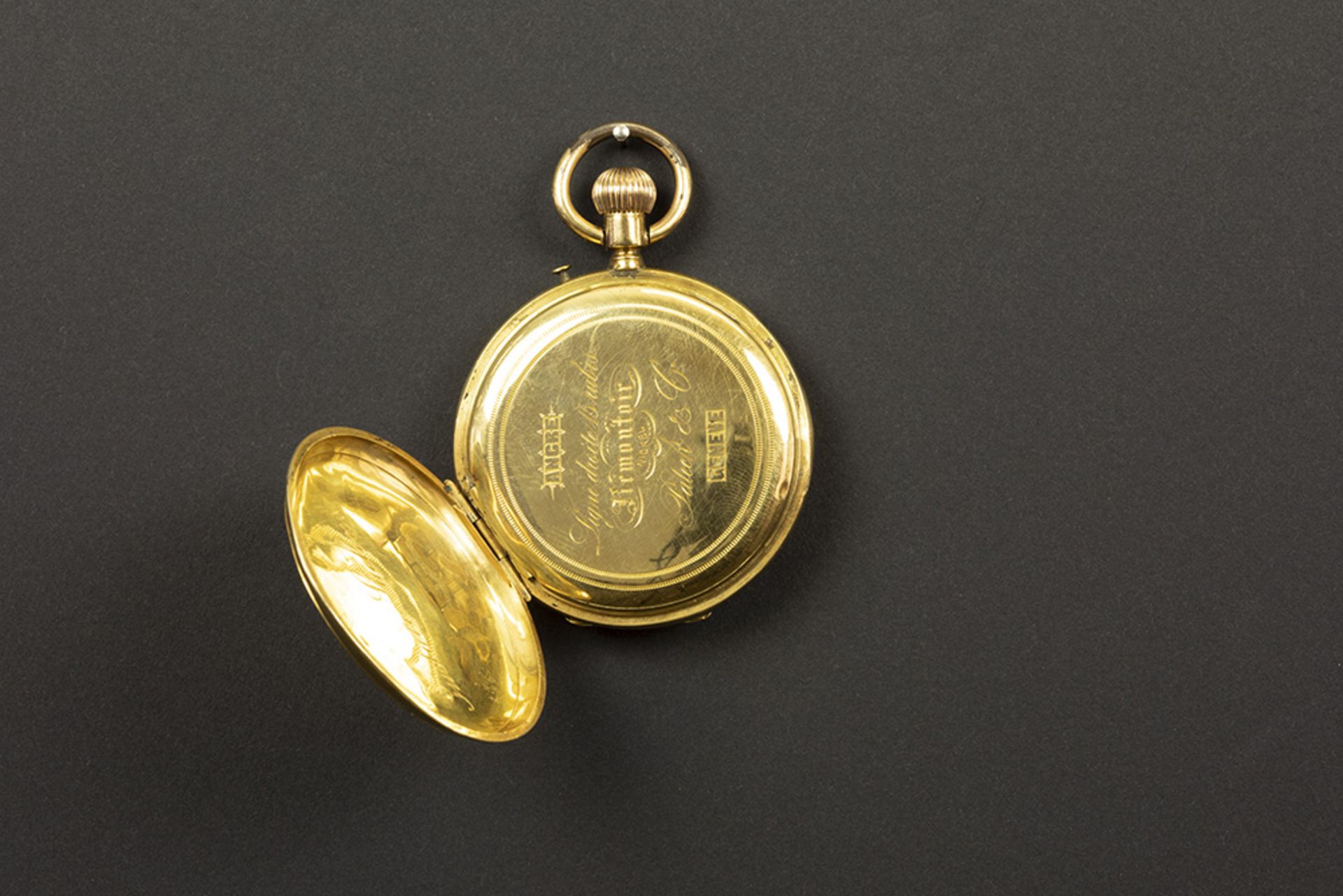 antique Englsih pocket watch with case in yellow gold (18 carat) and "Pateck & C°" marked work || - Image 4 of 4