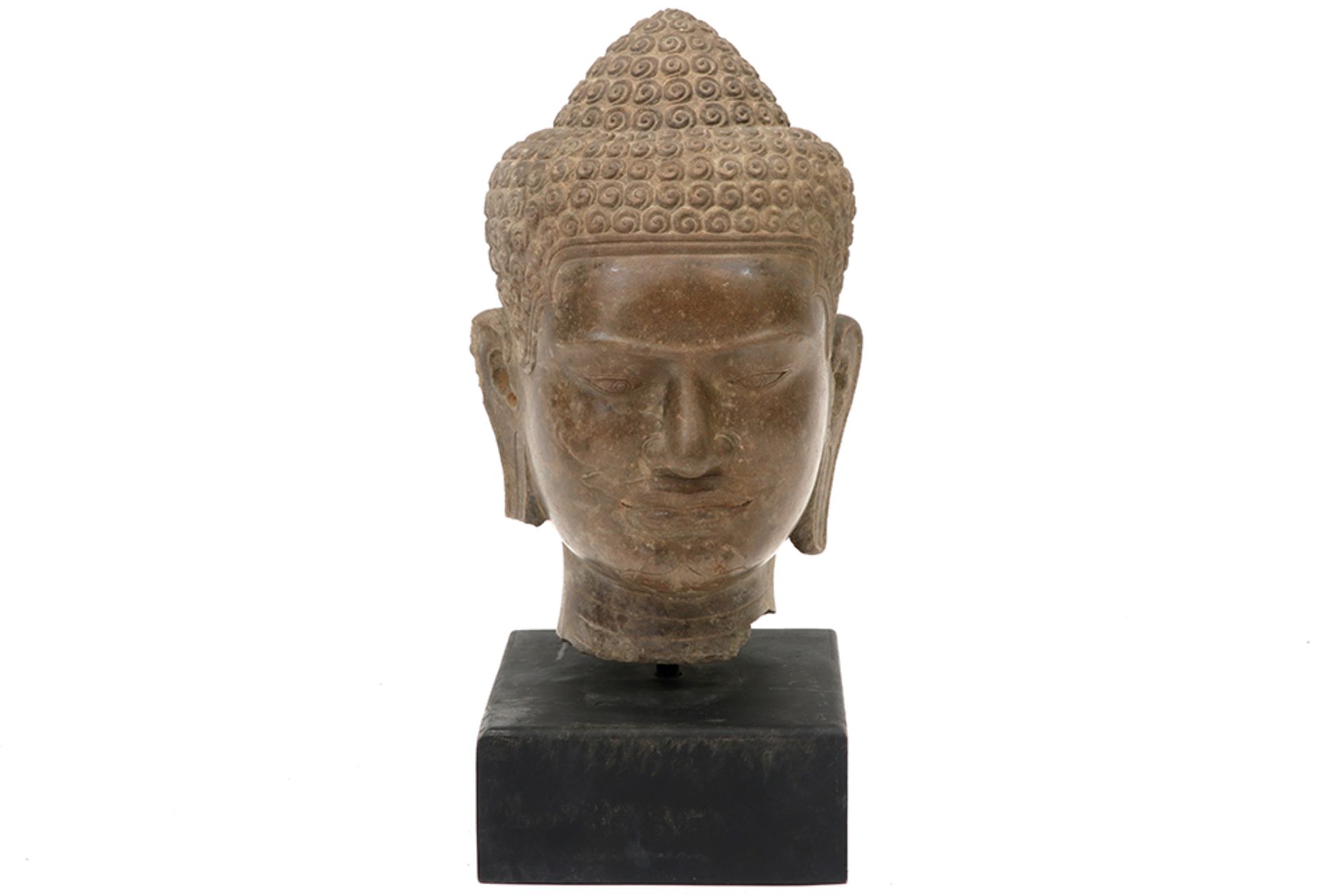 Cambodian "Man's head" sculpture in stone collection of Dr Istvan Zelnik who bought it from