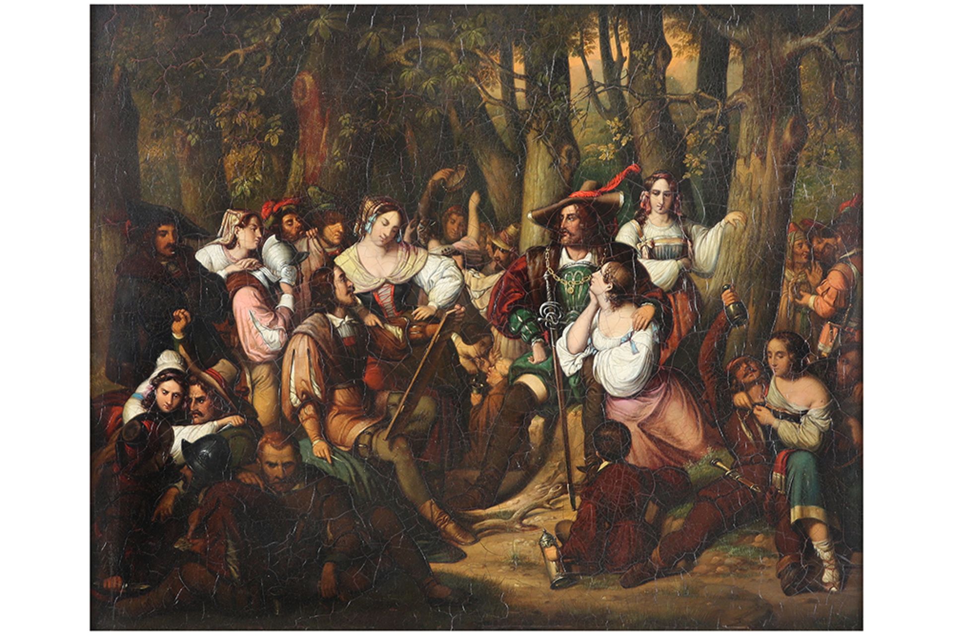 20th Cent. oil on copper with a 17th Cent. style theme with lots of figures || 20ste eeuws