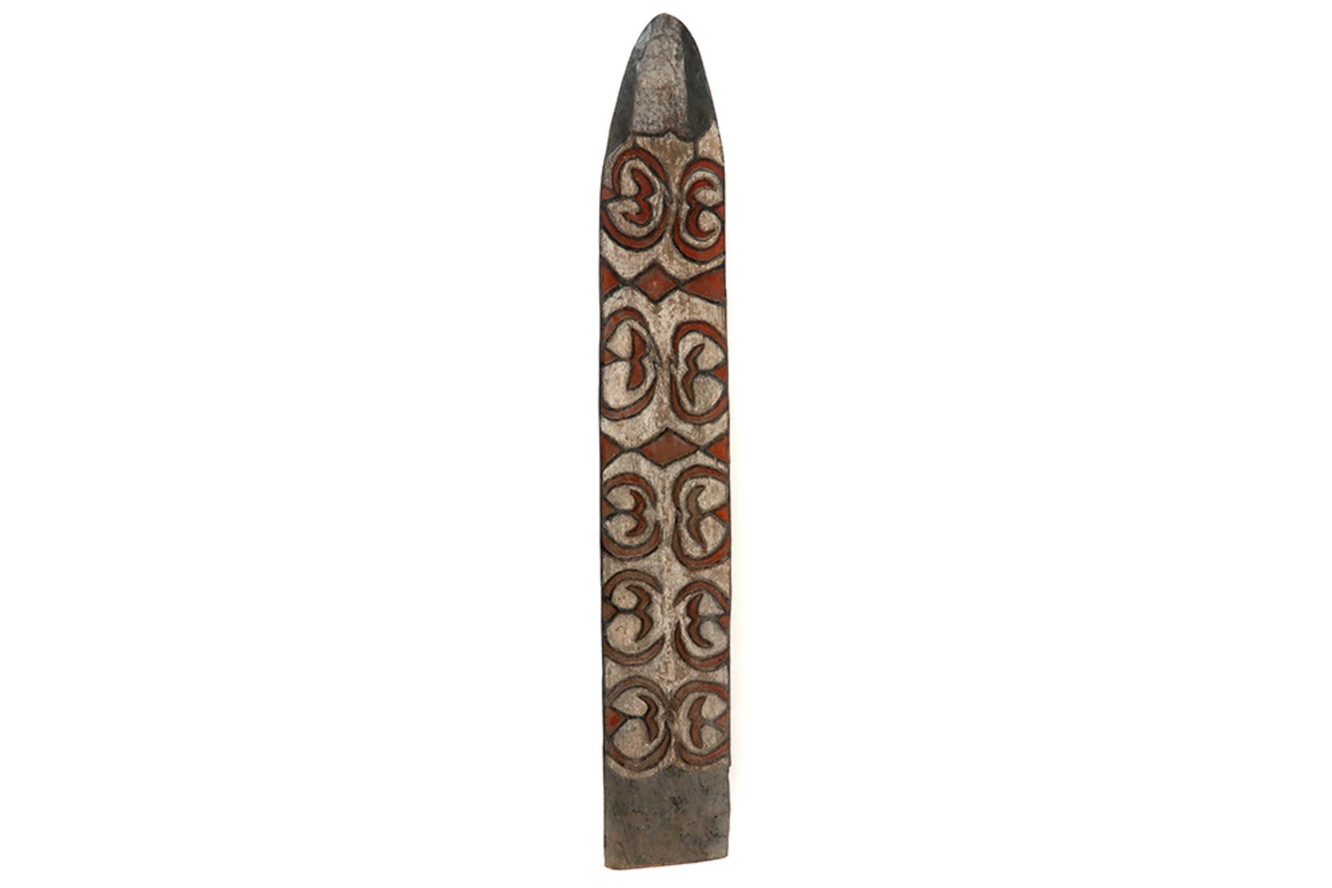 Western Papua Brazza region Asmat shield in wood with typical (deep) carvings and polychromy -